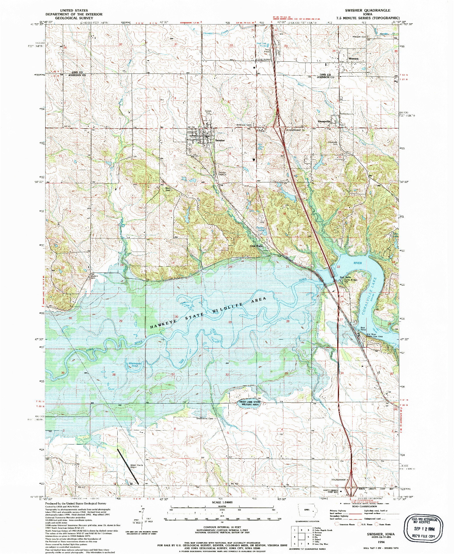 USGS 1:24000-SCALE QUADRANGLE FOR SWISHER, IA 1994