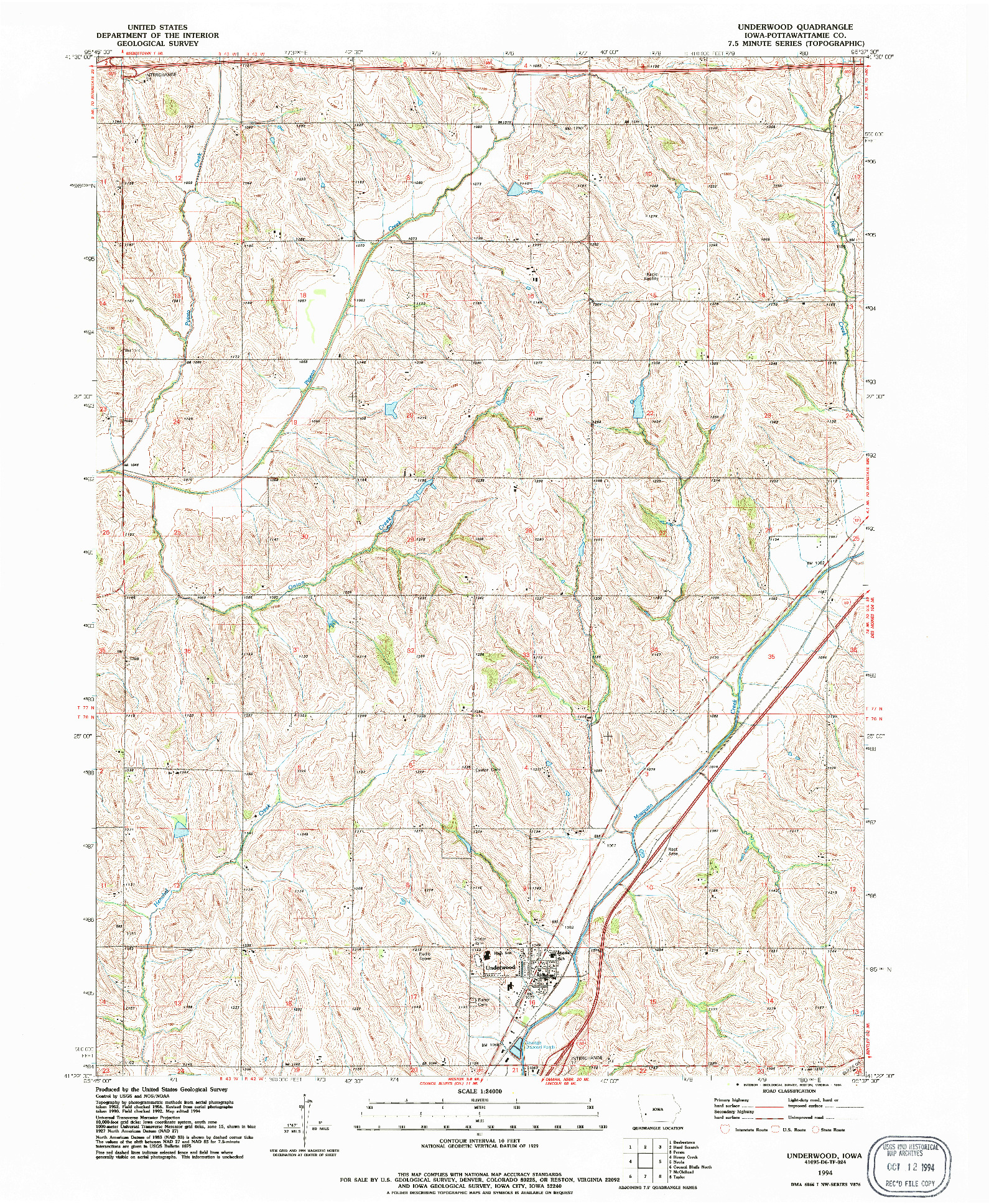 USGS 1:24000-SCALE QUADRANGLE FOR UNDERWOOD, IA 1994
