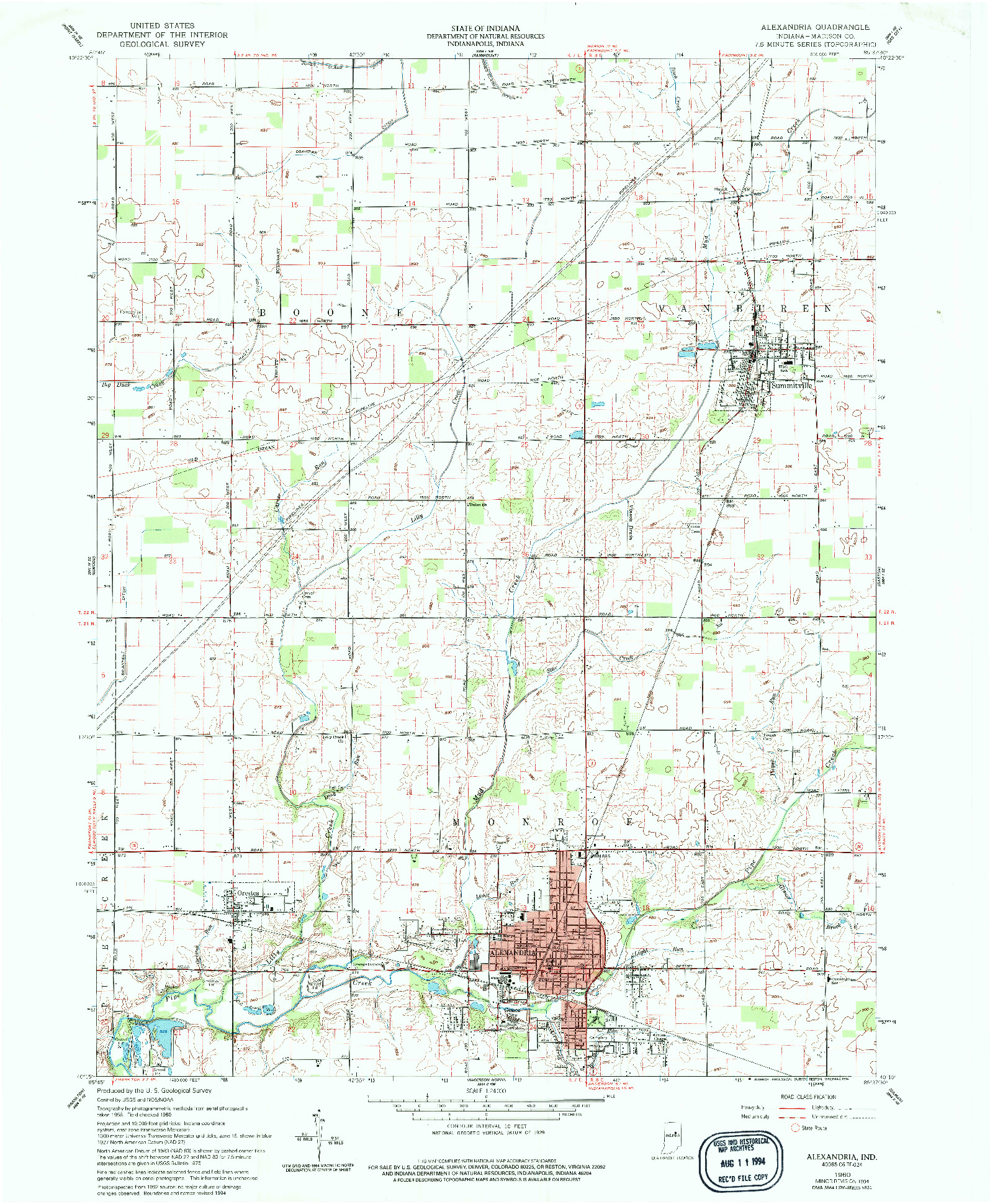 USGS 1:24000-SCALE QUADRANGLE FOR ALEXANDRIA, IN 1960