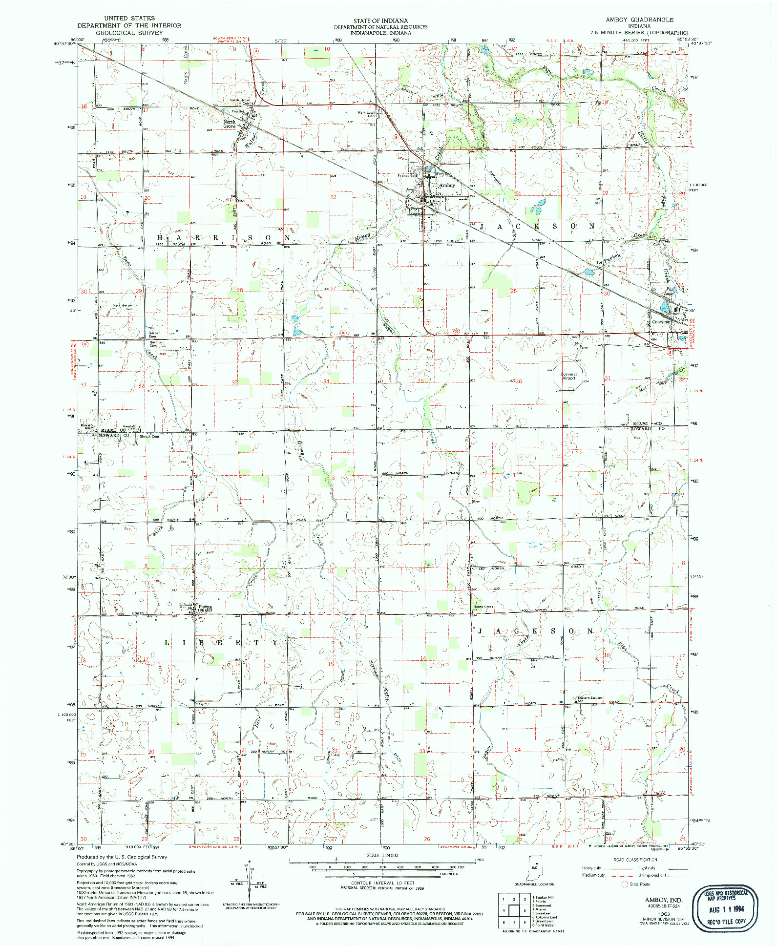 USGS 1:24000-SCALE QUADRANGLE FOR AMBOY, IN 1962