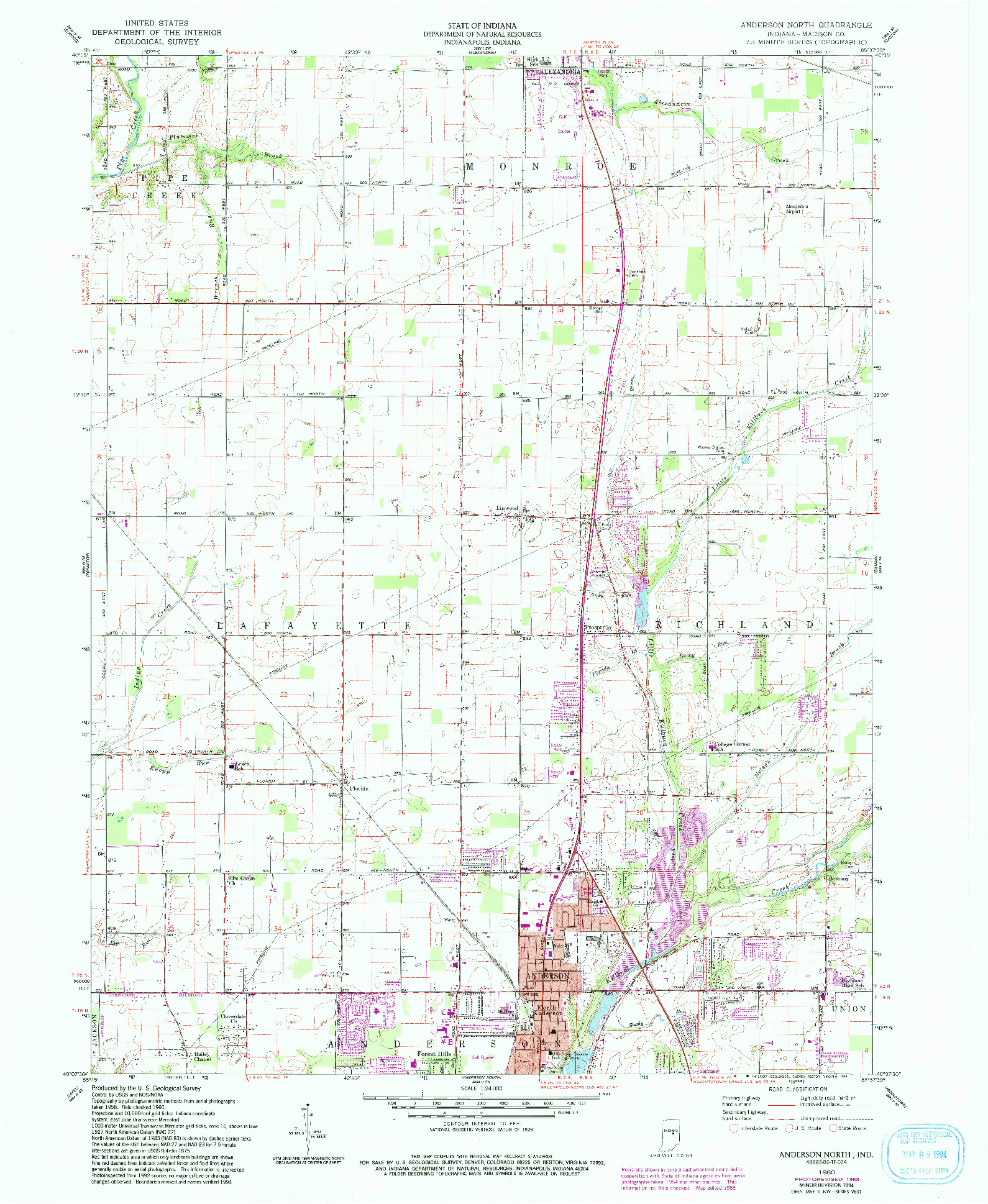 USGS 1:24000-SCALE QUADRANGLE FOR ANDERSON NORTH, IN 1960