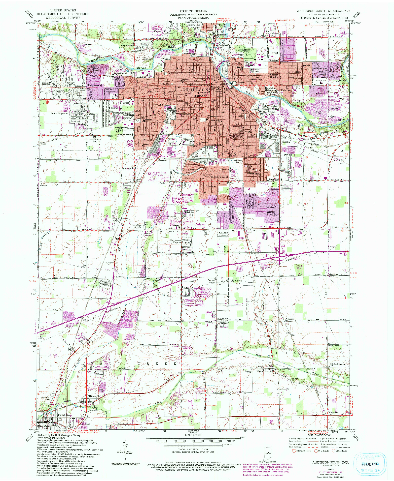 USGS 1:24000-SCALE QUADRANGLE FOR ANDERSON SOUTH, IN 1961