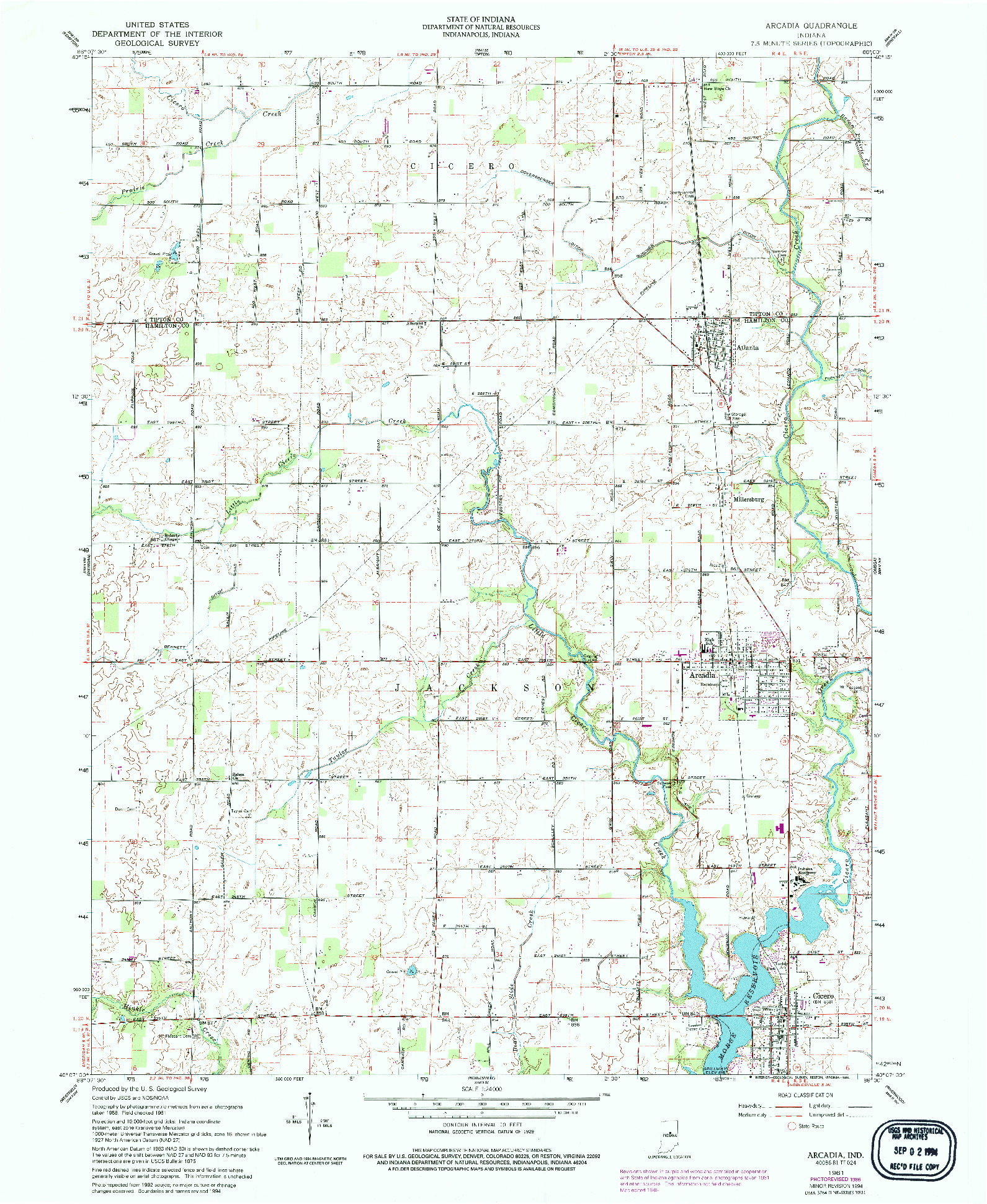 USGS 1:24000-SCALE QUADRANGLE FOR ARCADIA, IN 1961