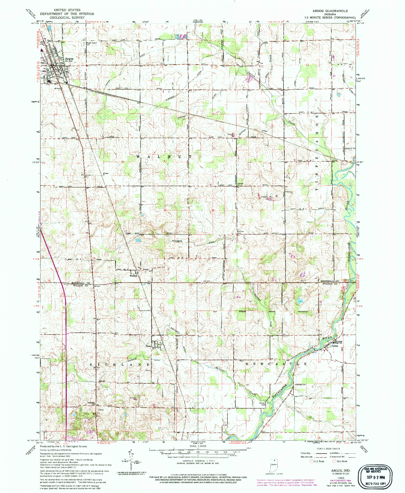 USGS 1:24000-SCALE QUADRANGLE FOR ARGOS, IN 1962