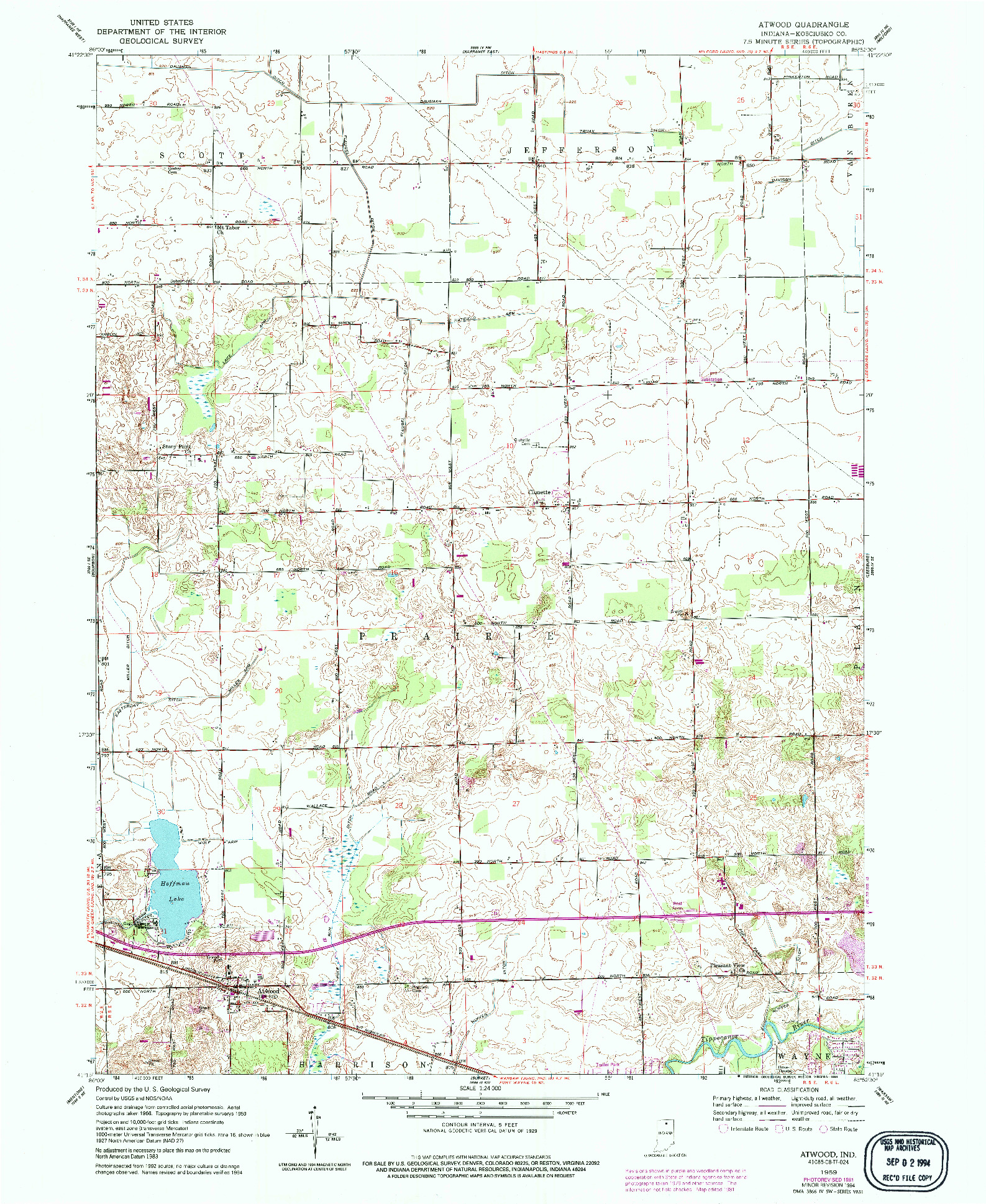 USGS 1:24000-SCALE QUADRANGLE FOR ATWOOD, IN 1959