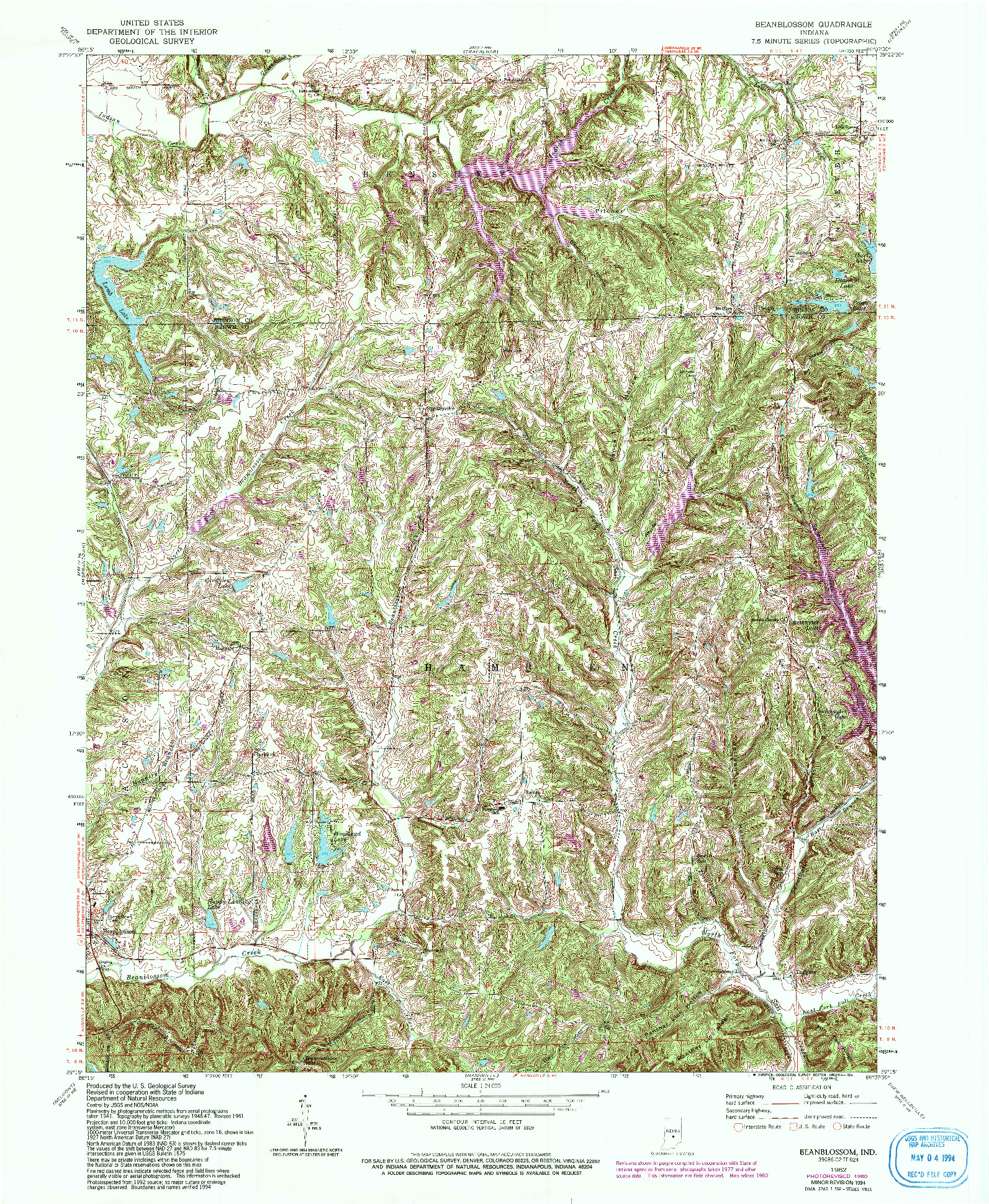 USGS 1:24000-SCALE QUADRANGLE FOR BEANBLOSSOM, IN 1962