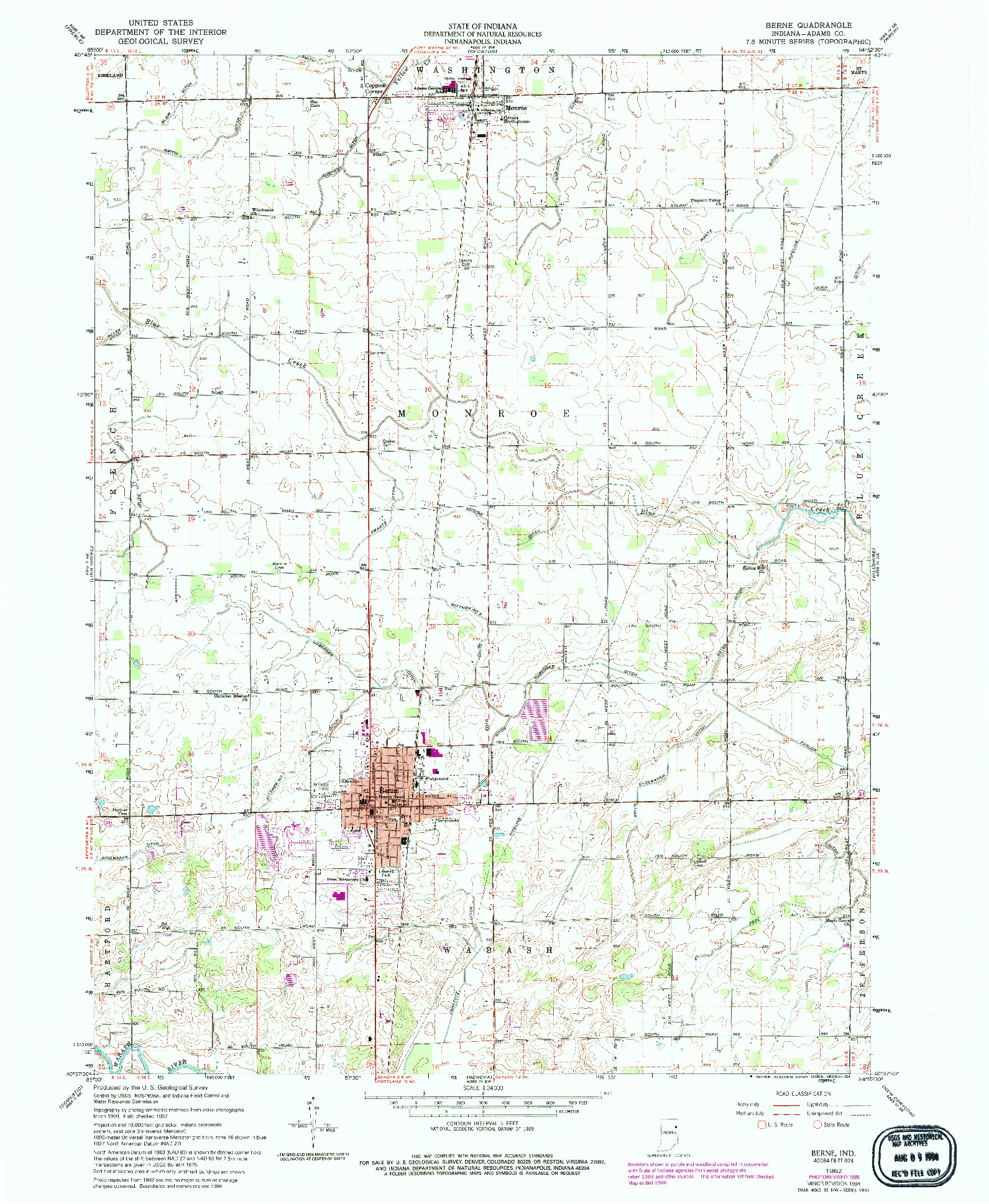 USGS 1:24000-SCALE QUADRANGLE FOR BERNE, IN 1962