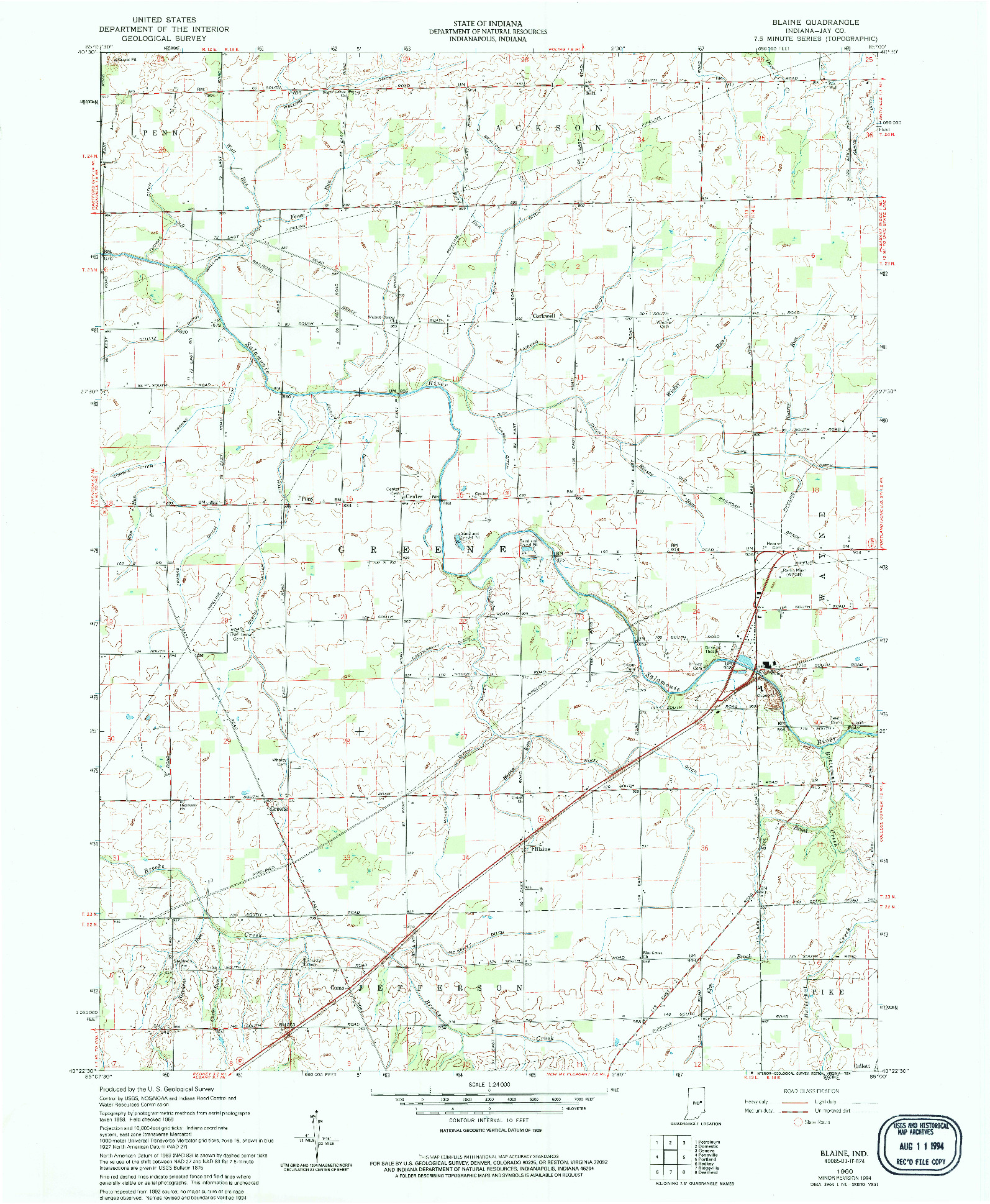 USGS 1:24000-SCALE QUADRANGLE FOR BLAINE, IN 1960