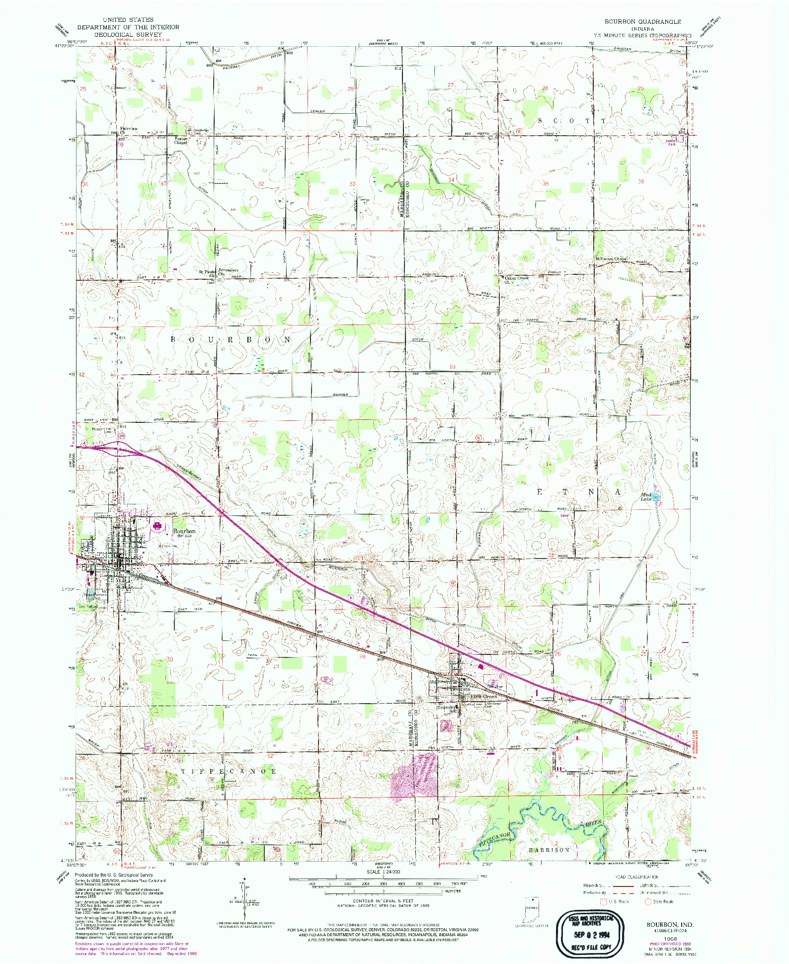 USGS 1:24000-SCALE QUADRANGLE FOR BOURBON, IN 1958