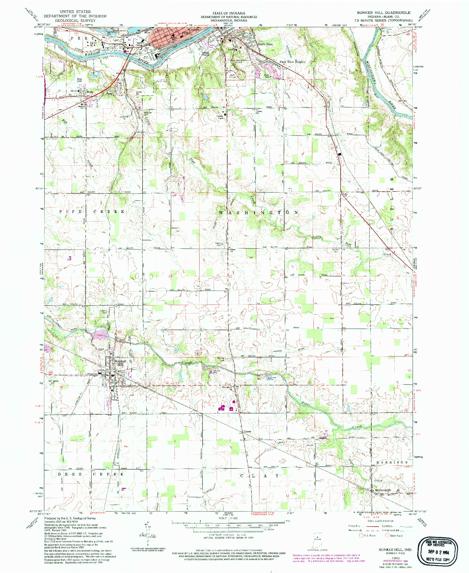 USGS 1:24000-SCALE QUADRANGLE FOR BUNKER HILL, IN 1963