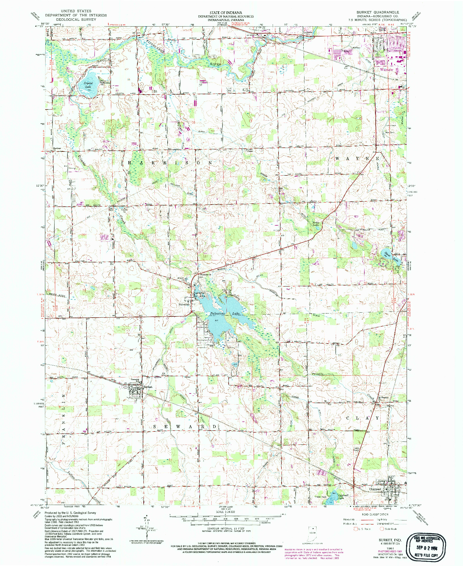 USGS 1:24000-SCALE QUADRANGLE FOR BURKET, IN 1961