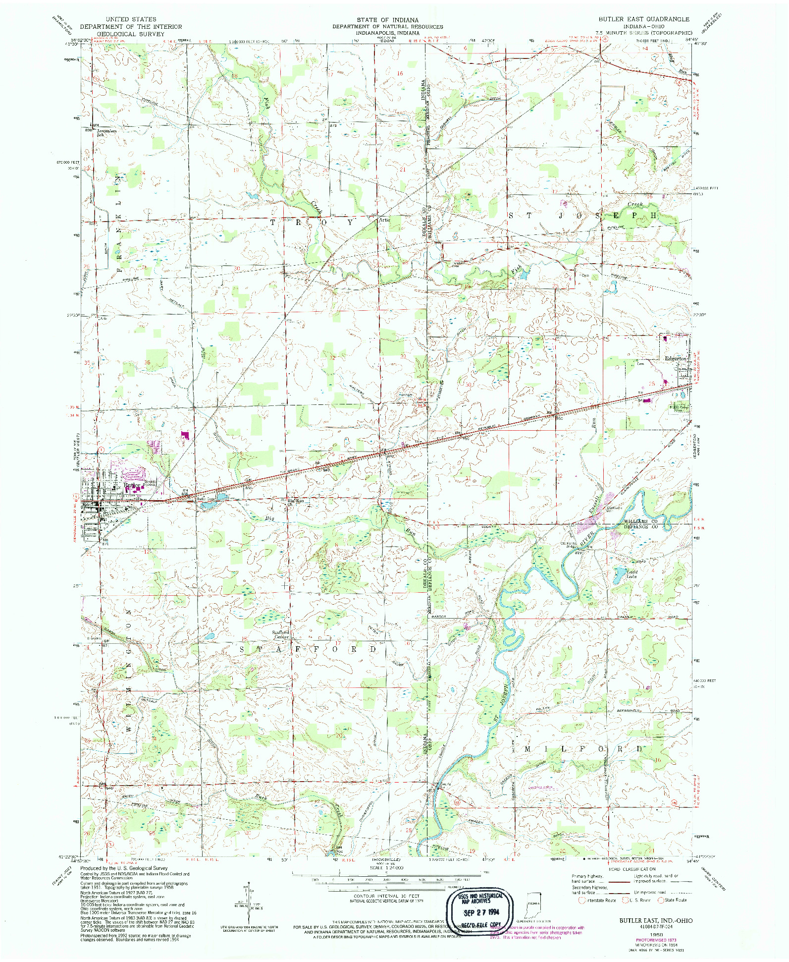 USGS 1:24000-SCALE QUADRANGLE FOR BUTLER EAST, IN 1958