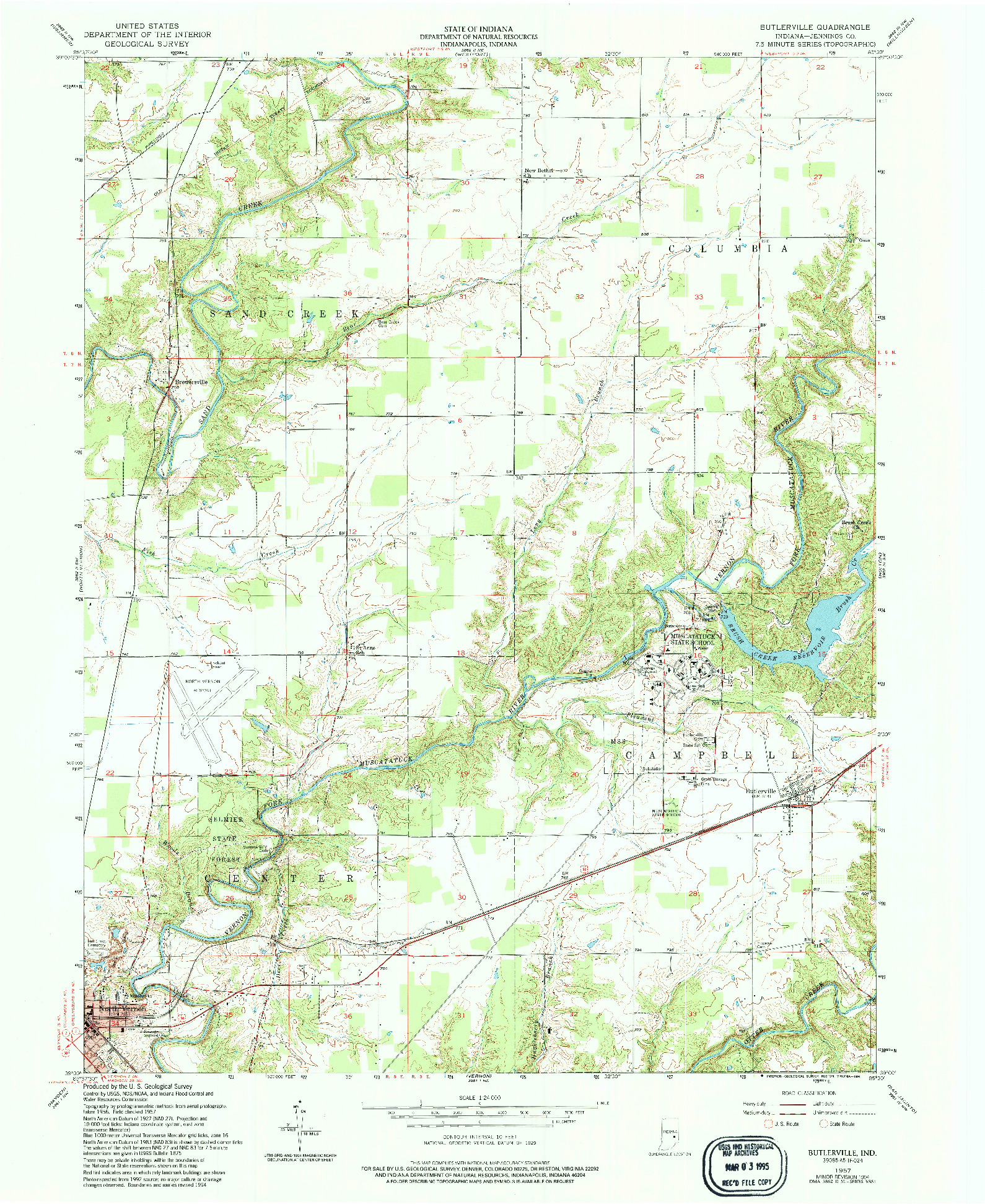 USGS 1:24000-SCALE QUADRANGLE FOR BUTLERVILLE, IN 1957