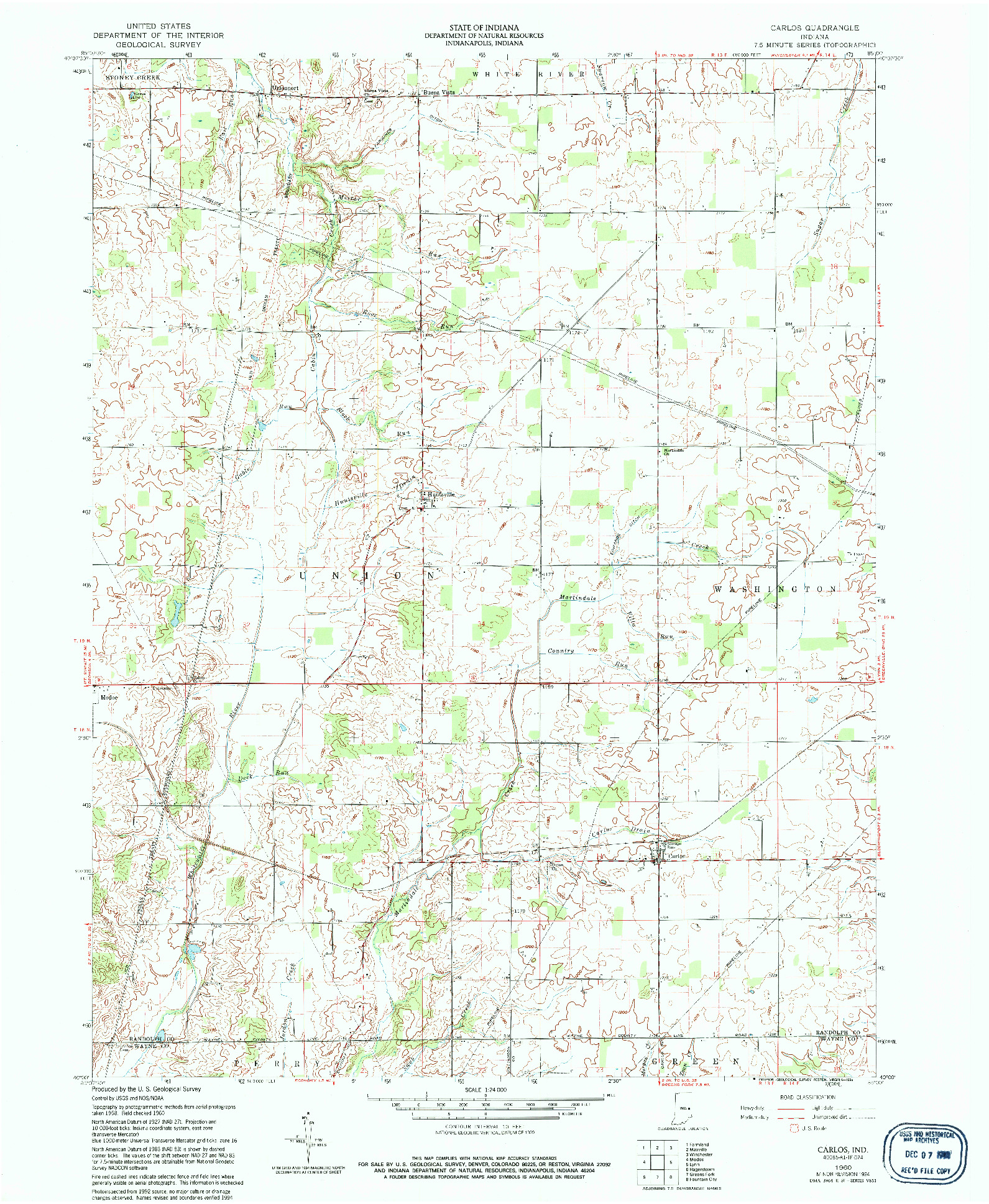 USGS 1:24000-SCALE QUADRANGLE FOR CARLOS, IN 1960
