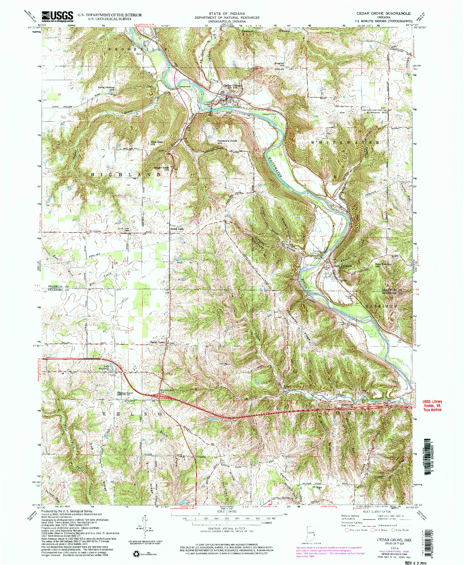 USGS 1:24000-SCALE QUADRANGLE FOR CEDAR GROVE, IN 1974