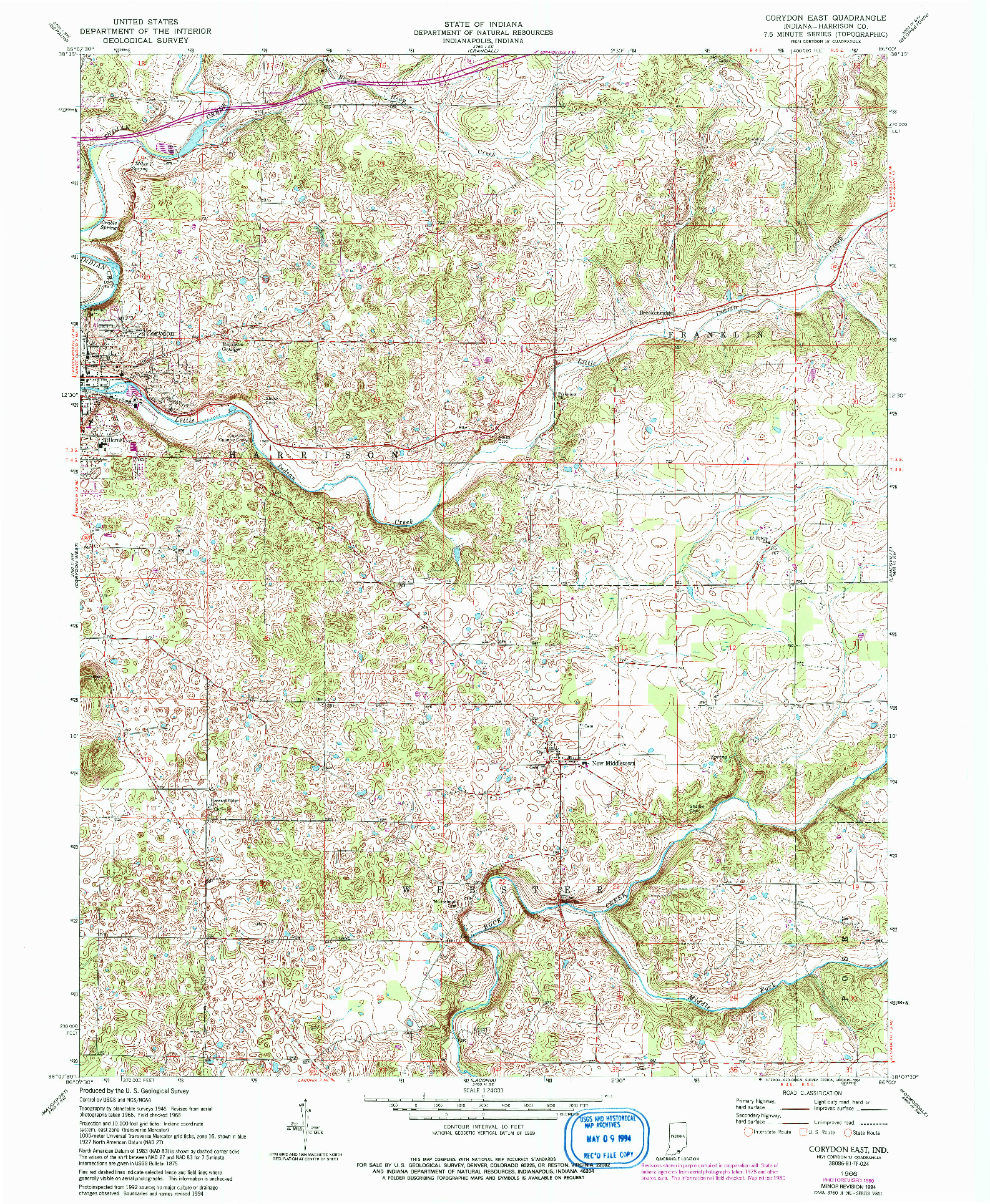 USGS 1:24000-SCALE QUADRANGLE FOR CORYDON EAST, IN 1966