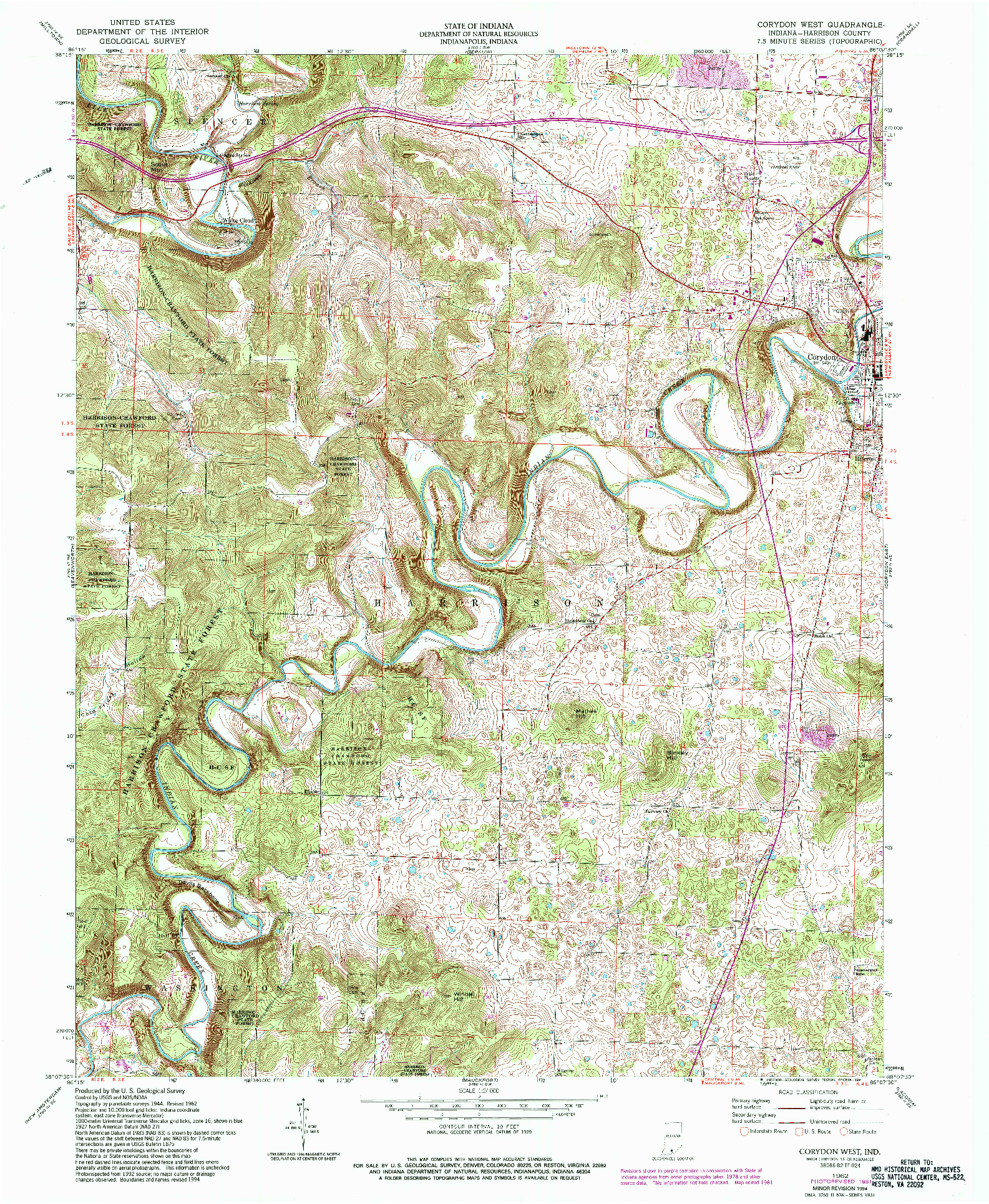 USGS 1:24000-SCALE QUADRANGLE FOR CORYDON WEST, IN 1962