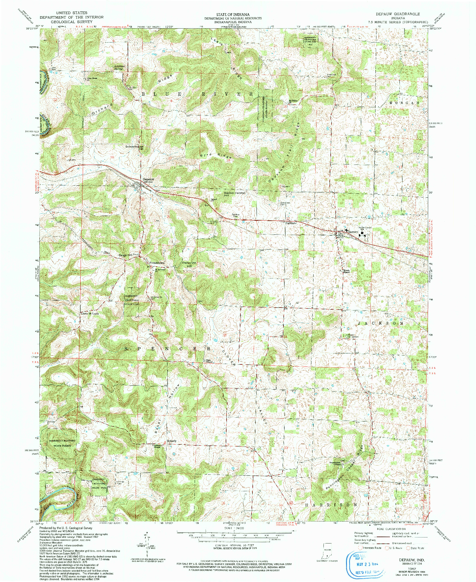 USGS 1:24000-SCALE QUADRANGLE FOR DEPAUW, IN 1962