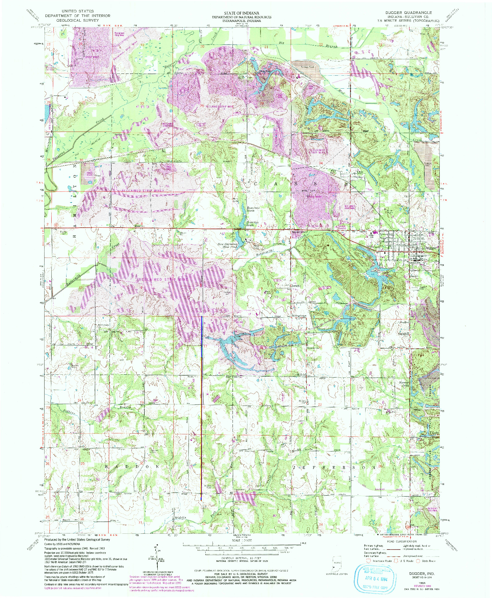 USGS 1:24000-SCALE QUADRANGLE FOR DUGGER, IN 1963