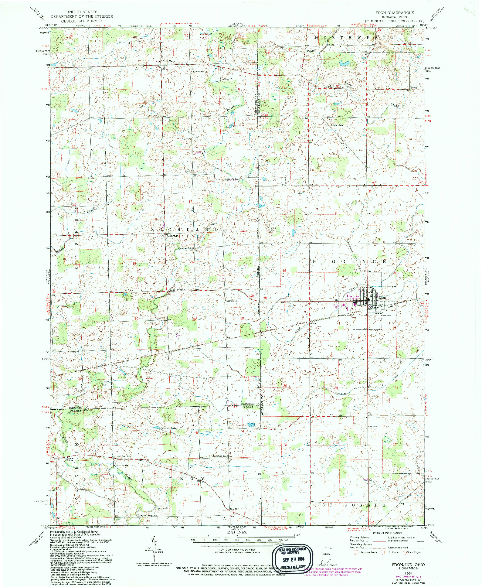 USGS 1:24000-SCALE QUADRANGLE FOR EDON, IN 1961