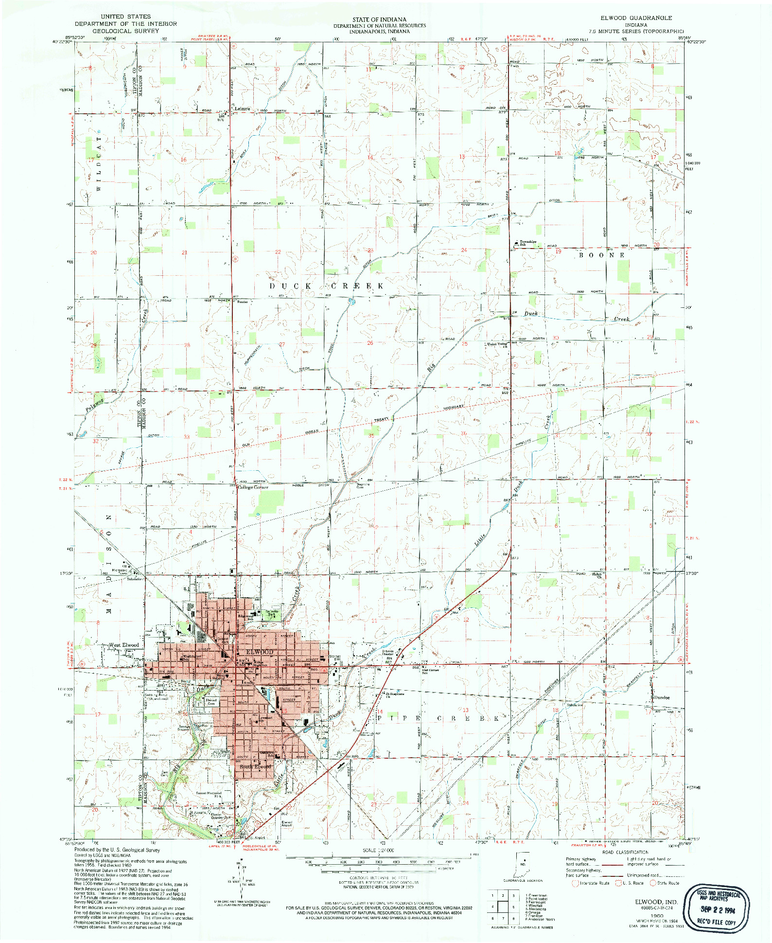 USGS 1:24000-SCALE QUADRANGLE FOR ELWOOD, IN 1960