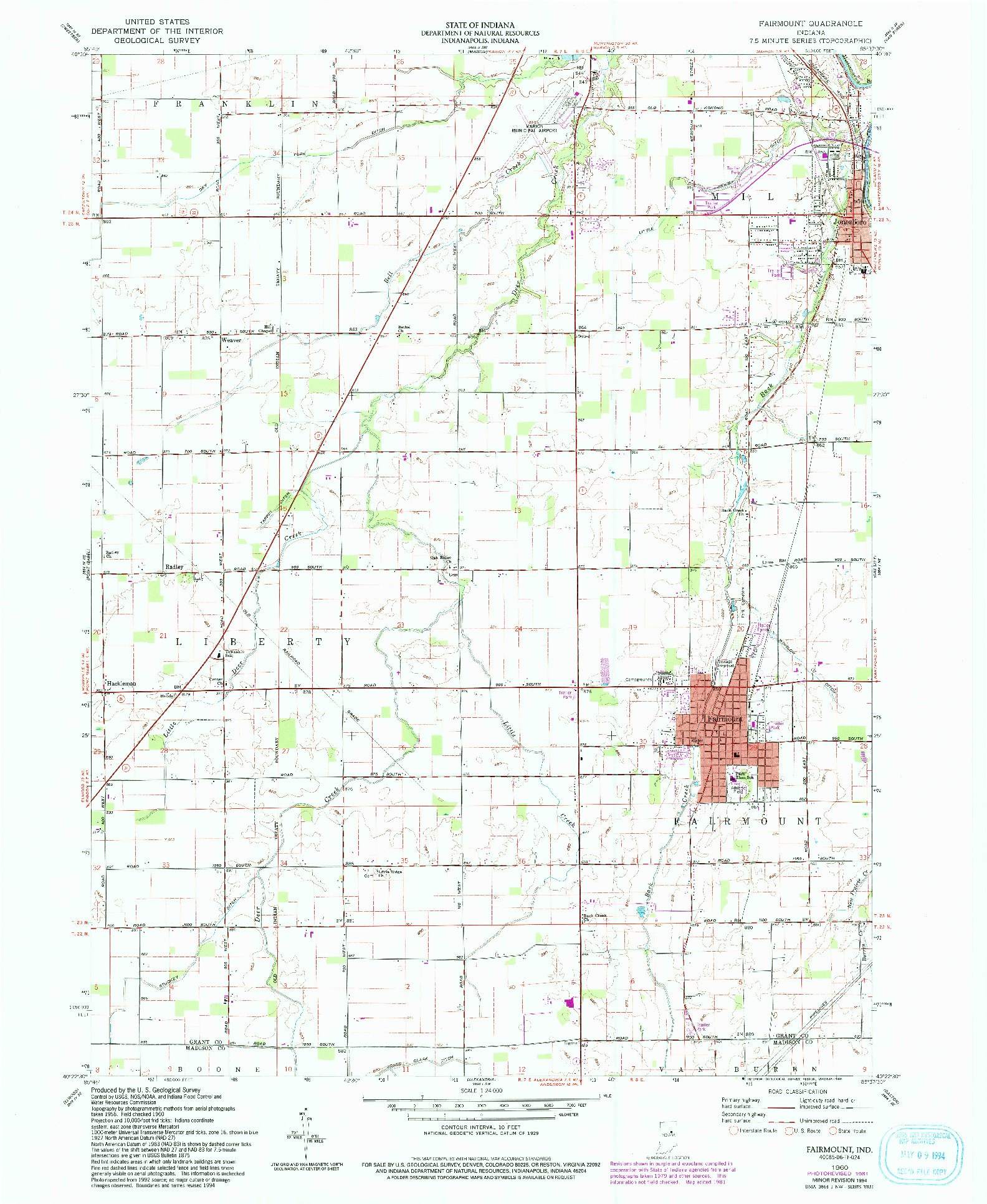 USGS 1:24000-SCALE QUADRANGLE FOR FAIRMOUNT, IN 1960