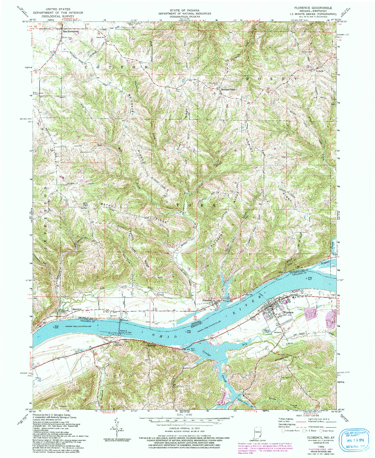 USGS 1:24000-SCALE QUADRANGLE FOR FLORENCE, IN 1966