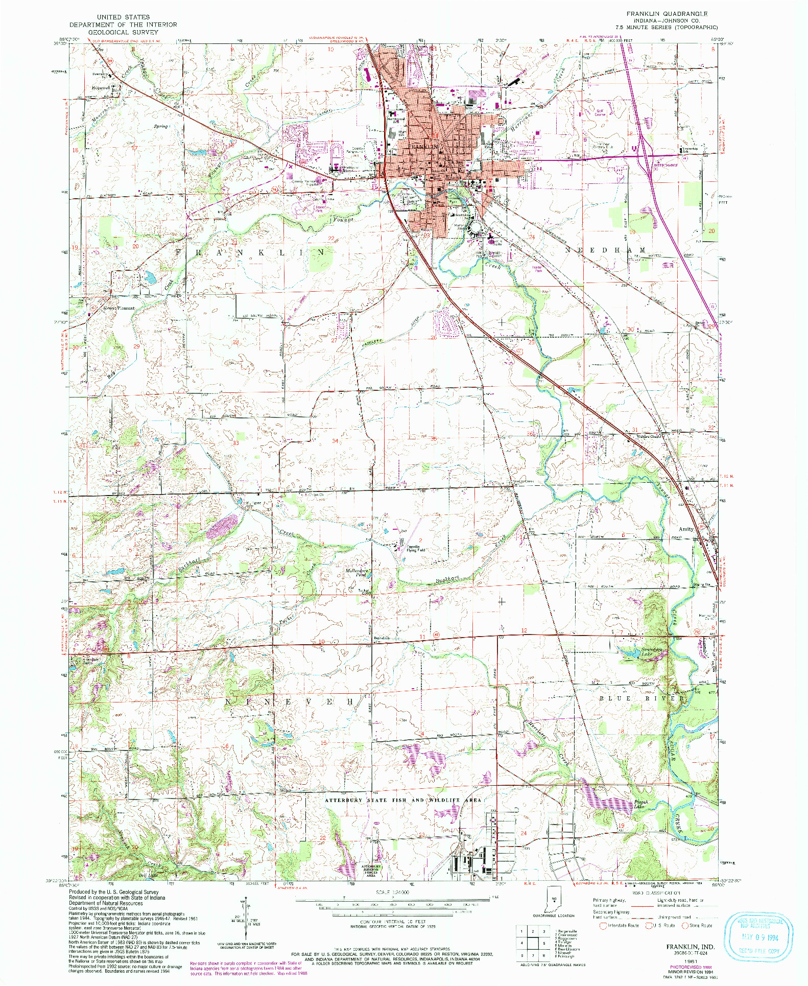 USGS 1:24000-SCALE QUADRANGLE FOR FRANKLIN, IN 1961