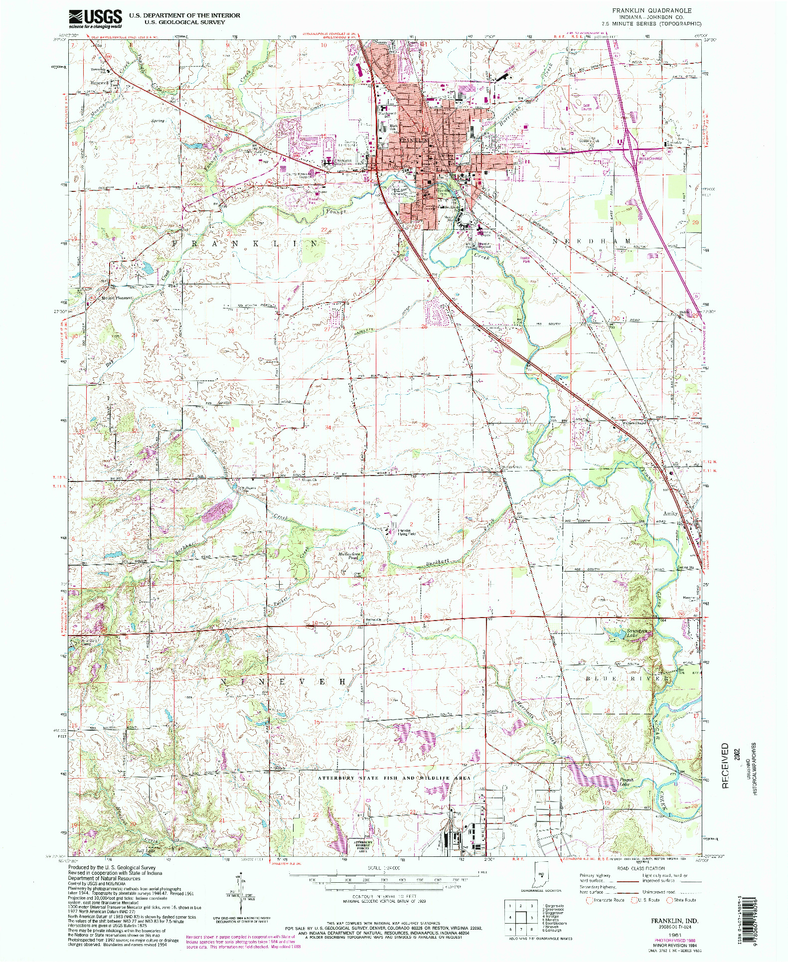 USGS 1:24000-SCALE QUADRANGLE FOR FRANKLIN, IN 1961