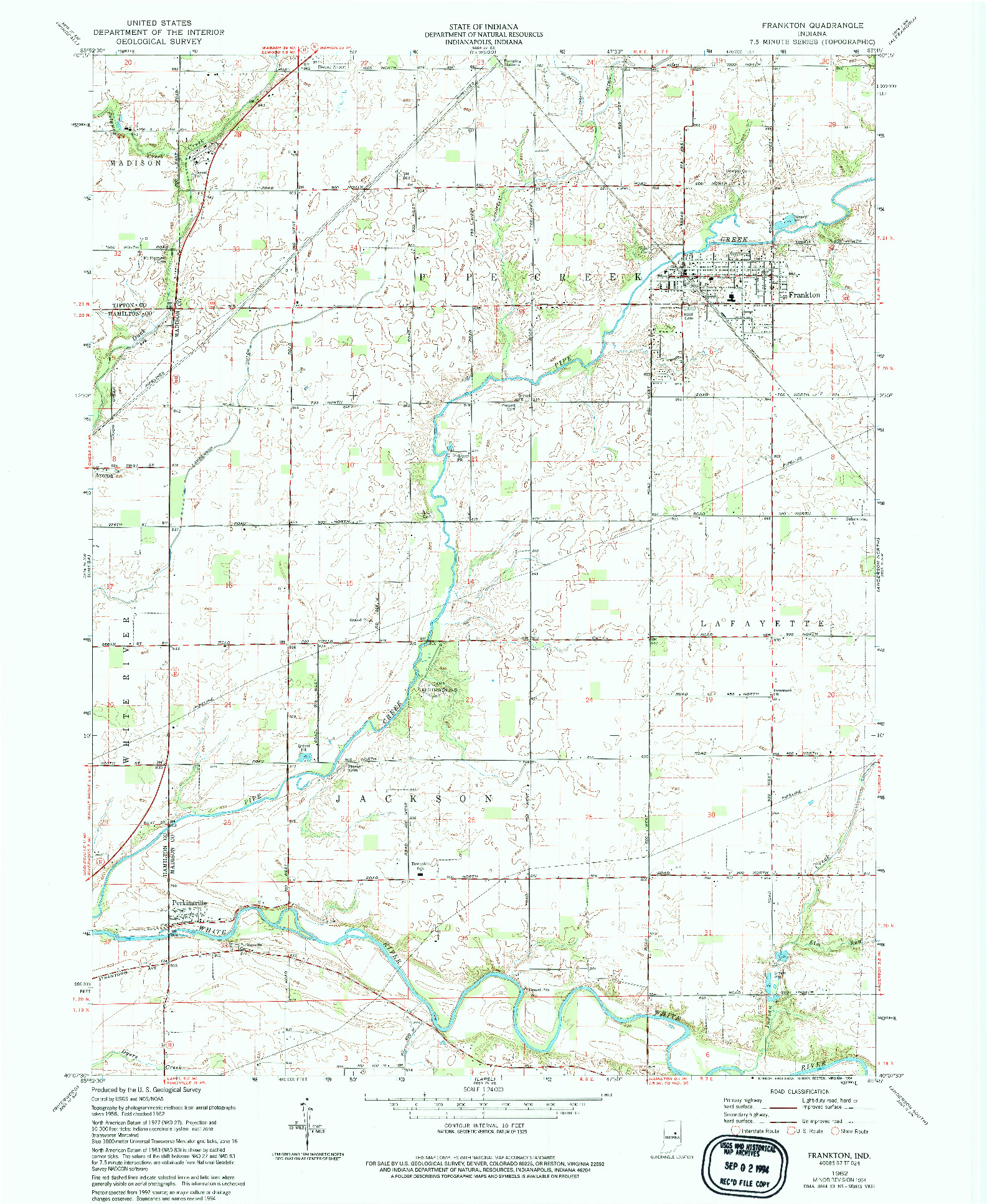 USGS 1:24000-SCALE QUADRANGLE FOR FRANKTON, IN 1962