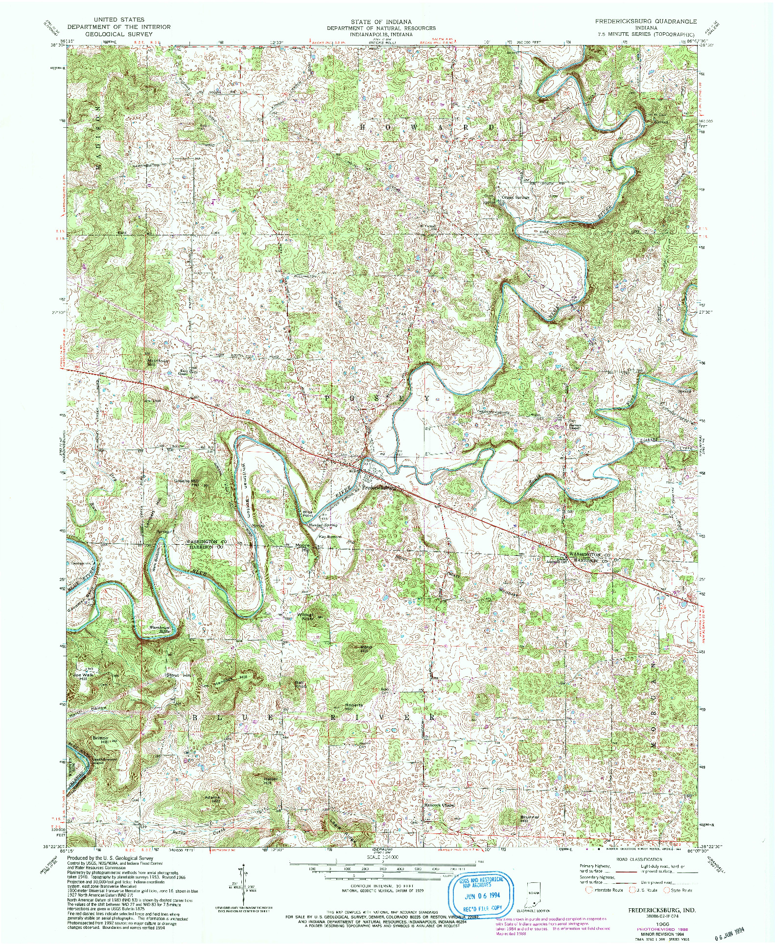 USGS 1:24000-SCALE QUADRANGLE FOR FREDERICKSBURG, IN 1966