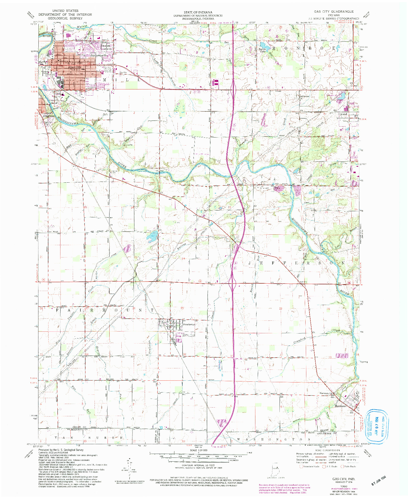 USGS 1:24000-SCALE QUADRANGLE FOR GAS CITY, IN 1960