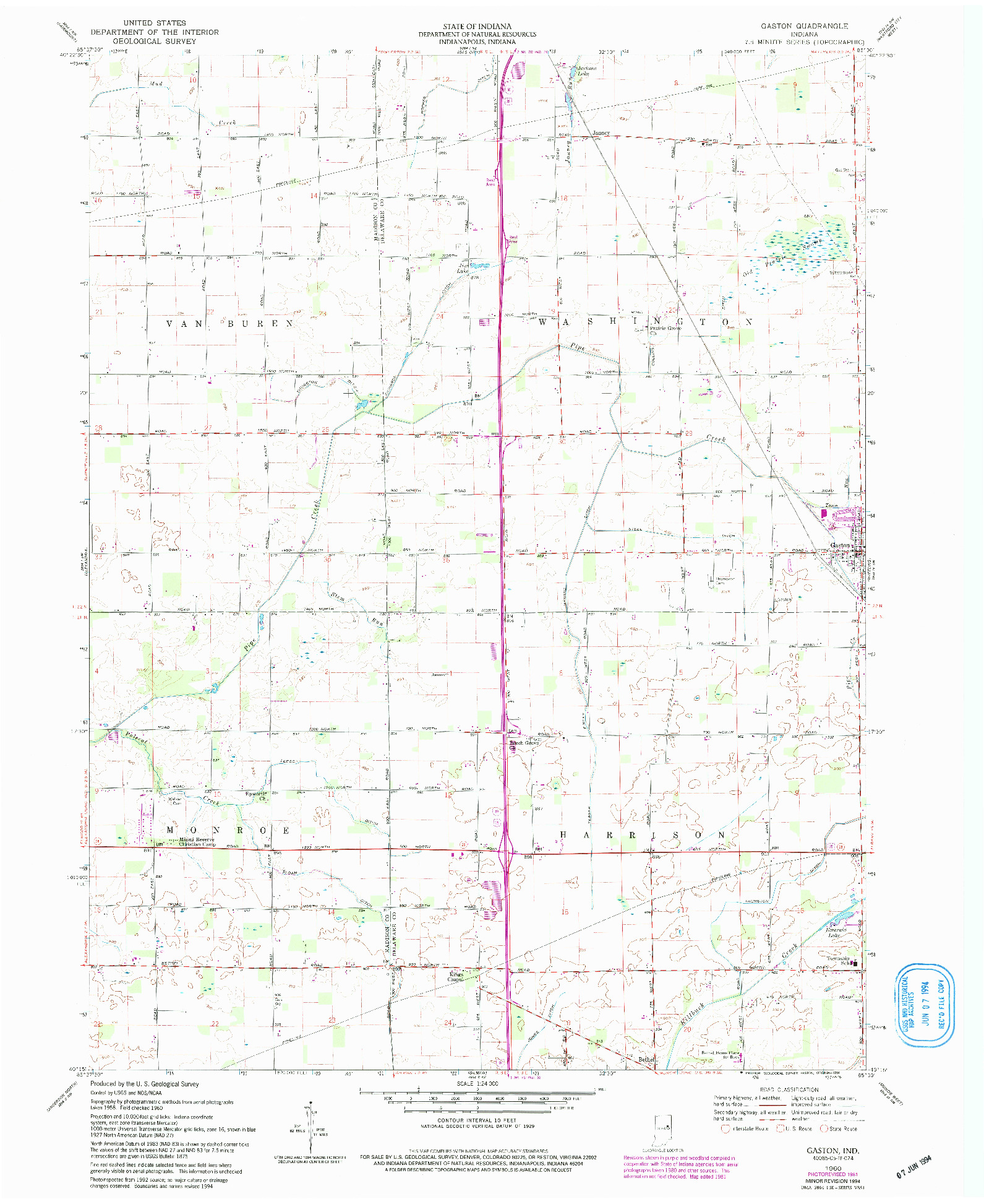 USGS 1:24000-SCALE QUADRANGLE FOR GASTON, IN 1960