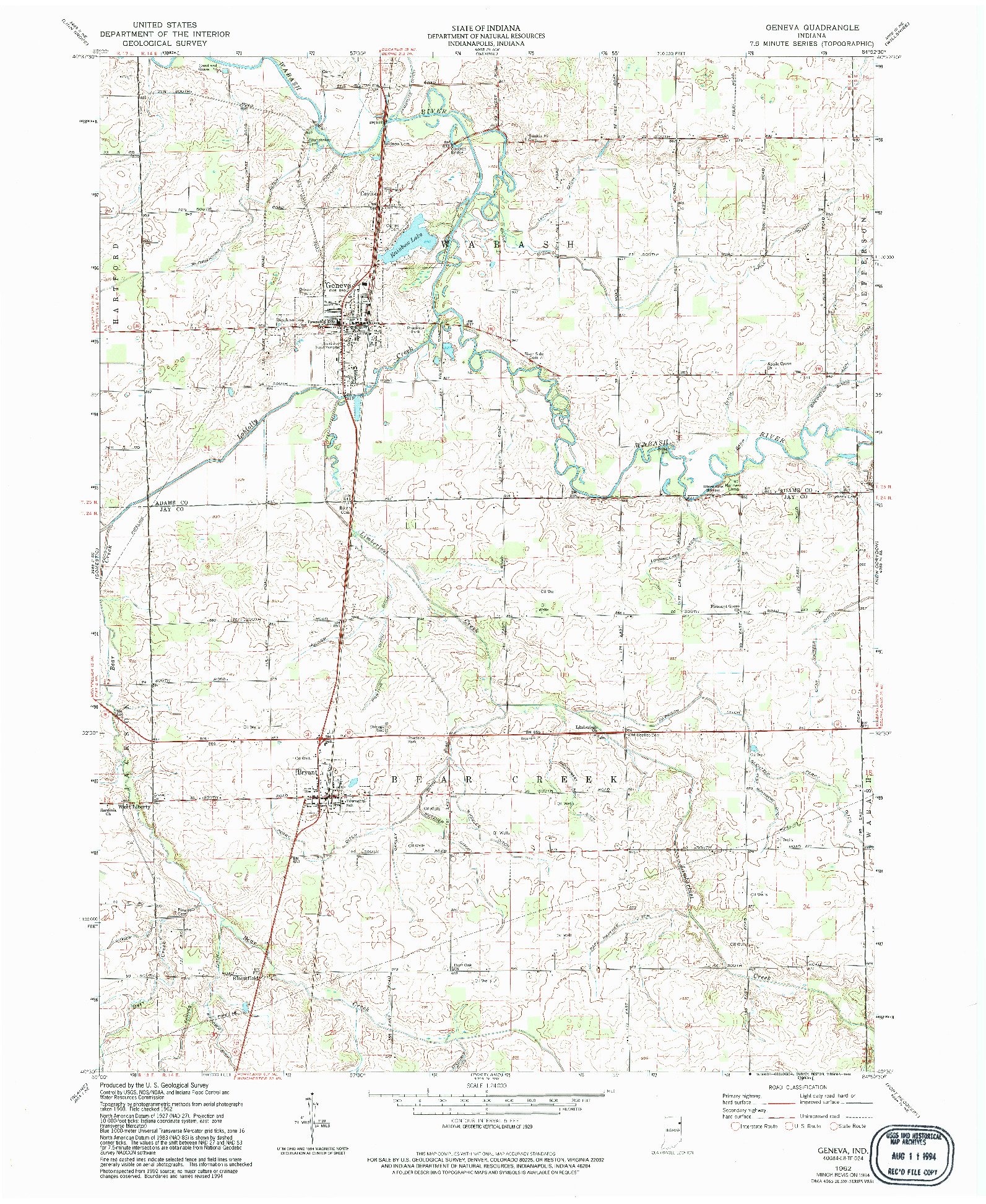 USGS 1:24000-SCALE QUADRANGLE FOR GENEVA, IN 1962