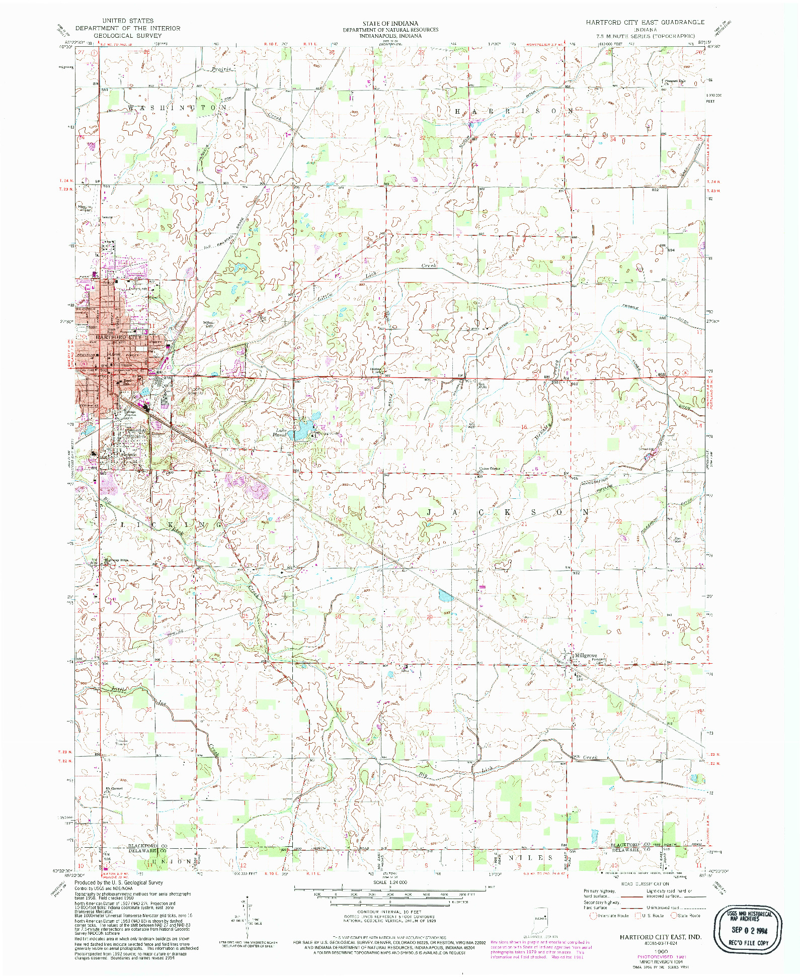 USGS 1:24000-SCALE QUADRANGLE FOR HARTFORD CITY EAST, IN 1960