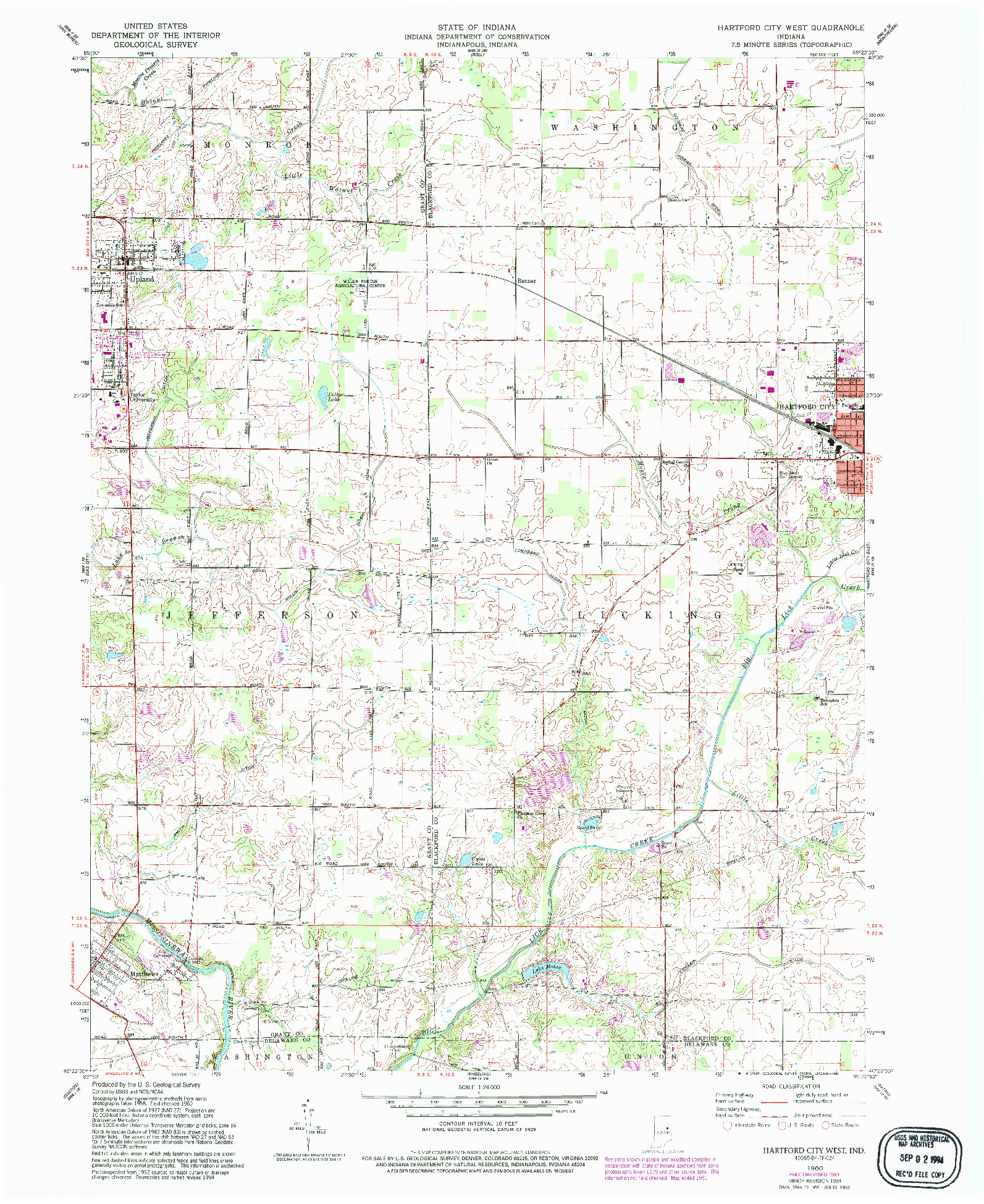 USGS 1:24000-SCALE QUADRANGLE FOR HARTFORD CITY WEST, IN 1960