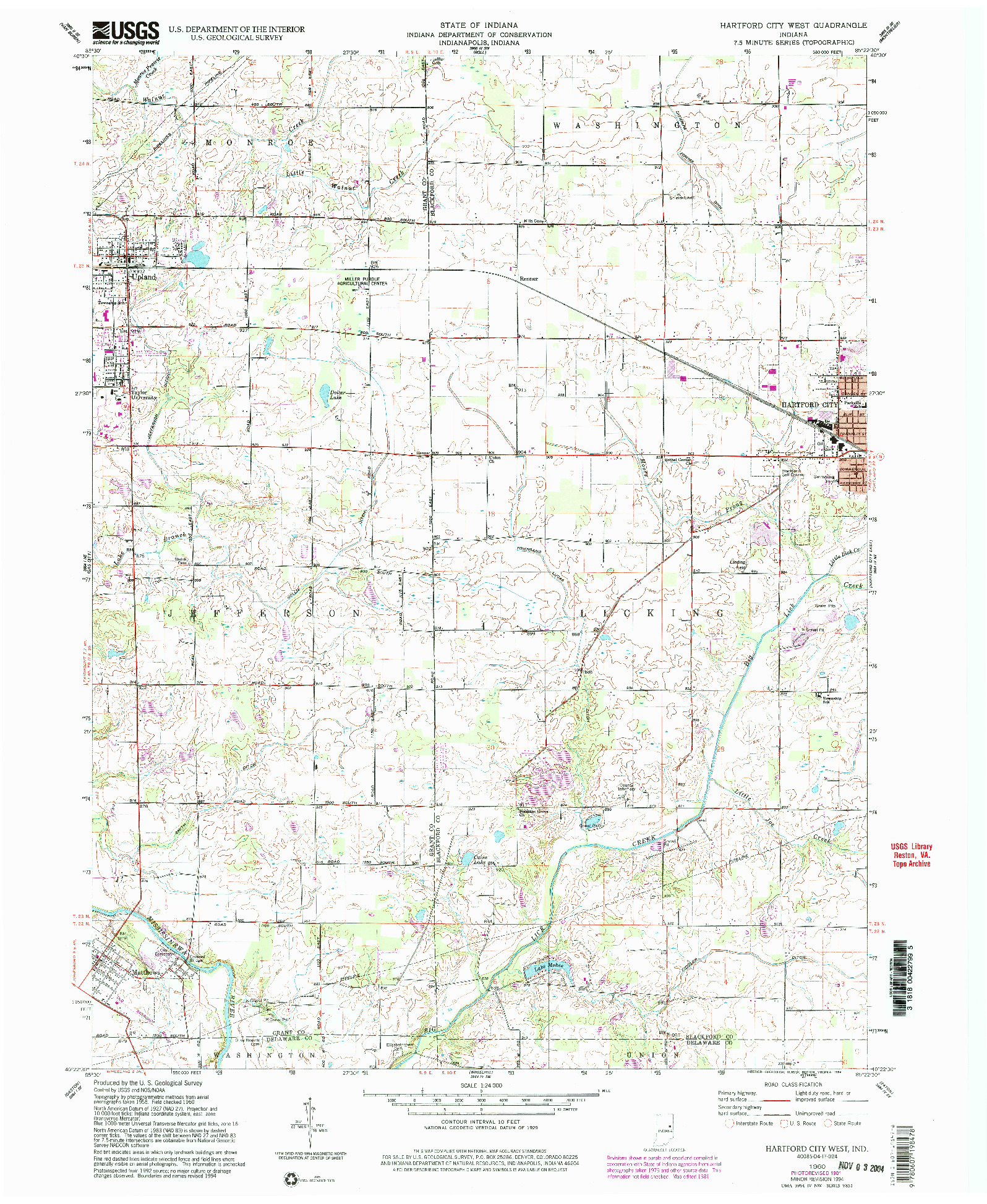 USGS 1:24000-SCALE QUADRANGLE FOR HARTFORD CITY WEST, IN 1960