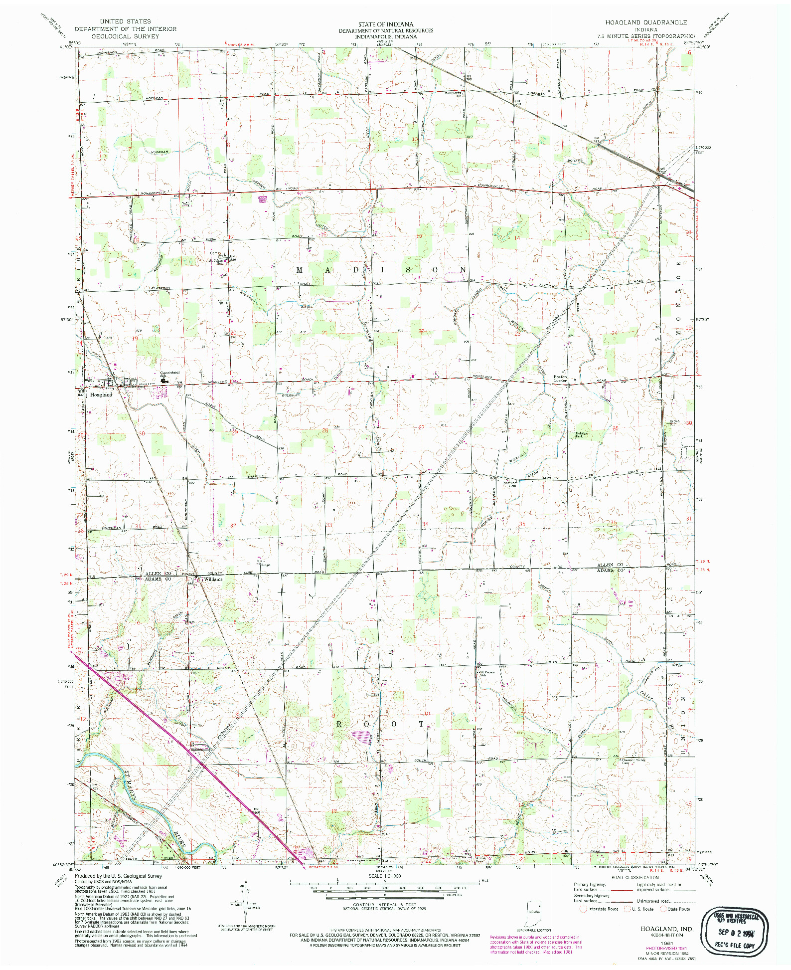 USGS 1:24000-SCALE QUADRANGLE FOR HOAGLAND, IN 1961