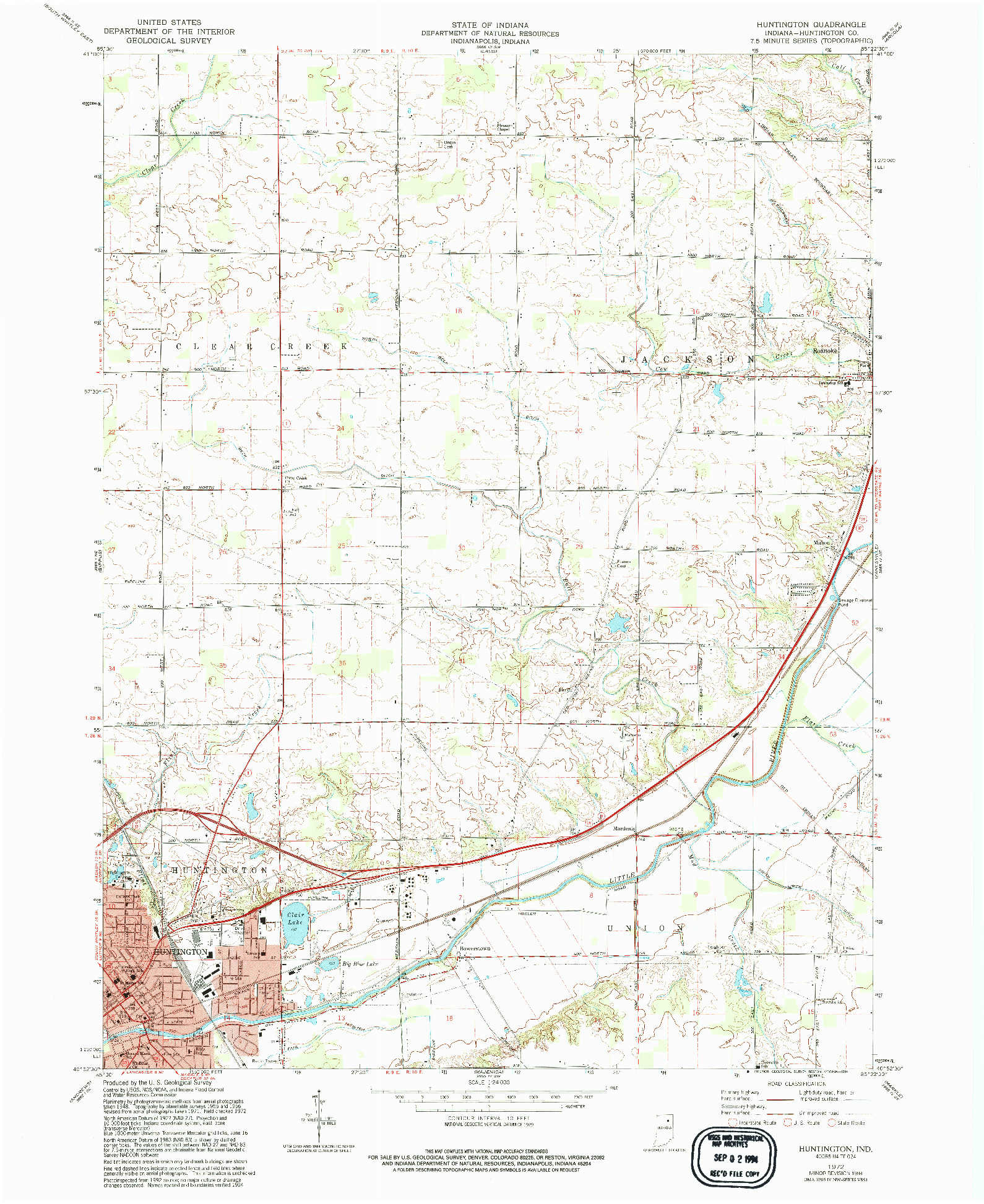 USGS 1:24000-SCALE QUADRANGLE FOR HUNTINGTON, IN 1972