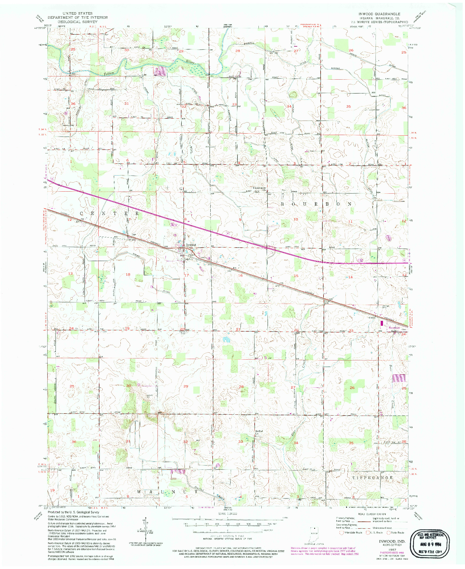 USGS 1:24000-SCALE QUADRANGLE FOR INWOOD, IN 1957