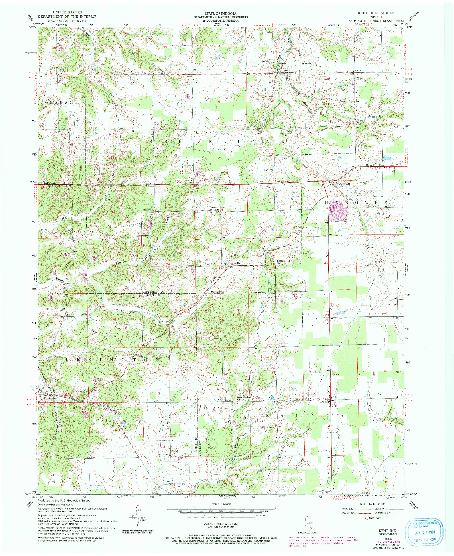 USGS 1:24000-SCALE QUADRANGLE FOR KENT, IN 1956