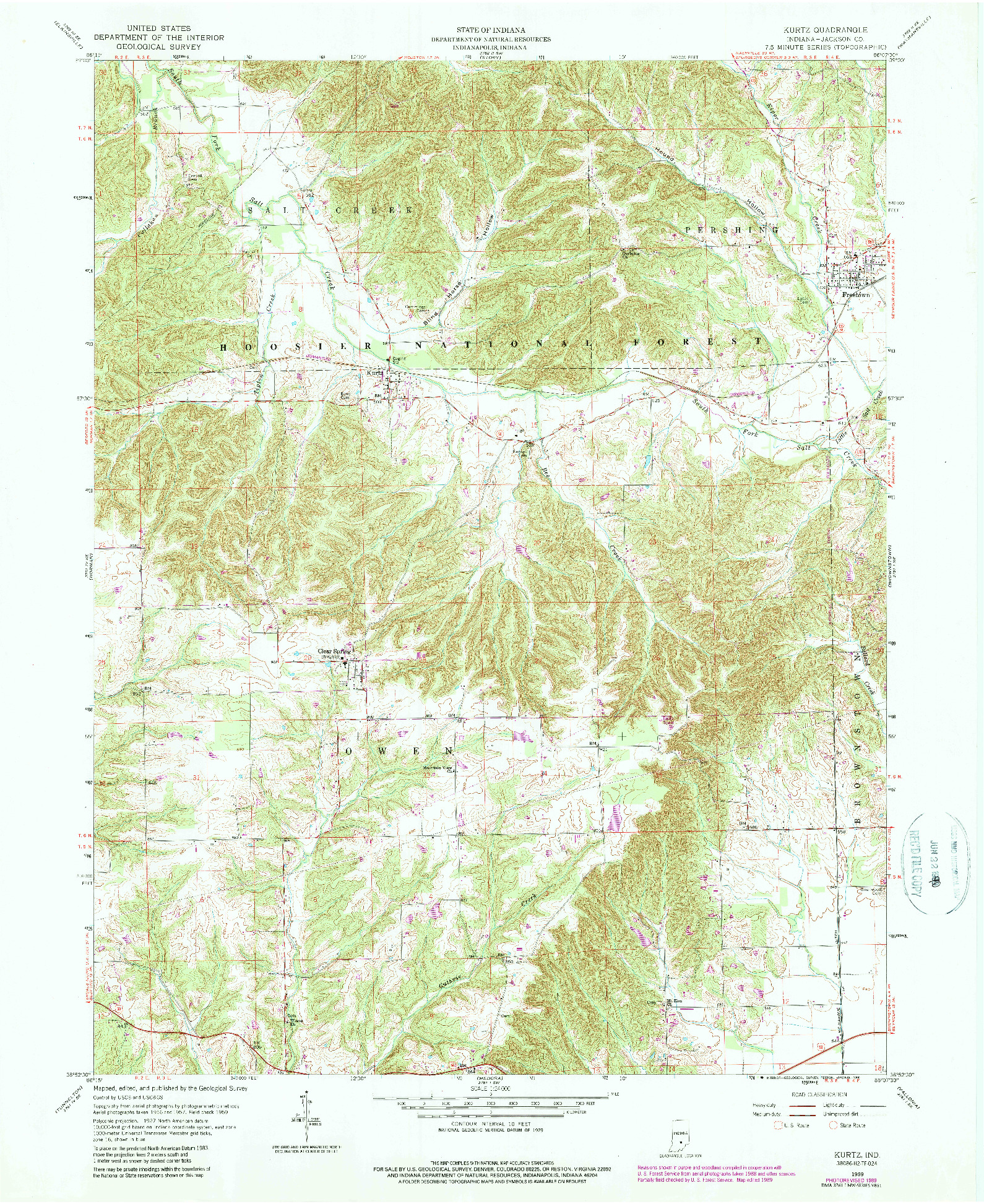 USGS 1:24000-SCALE QUADRANGLE FOR KURTZ, IN 1959