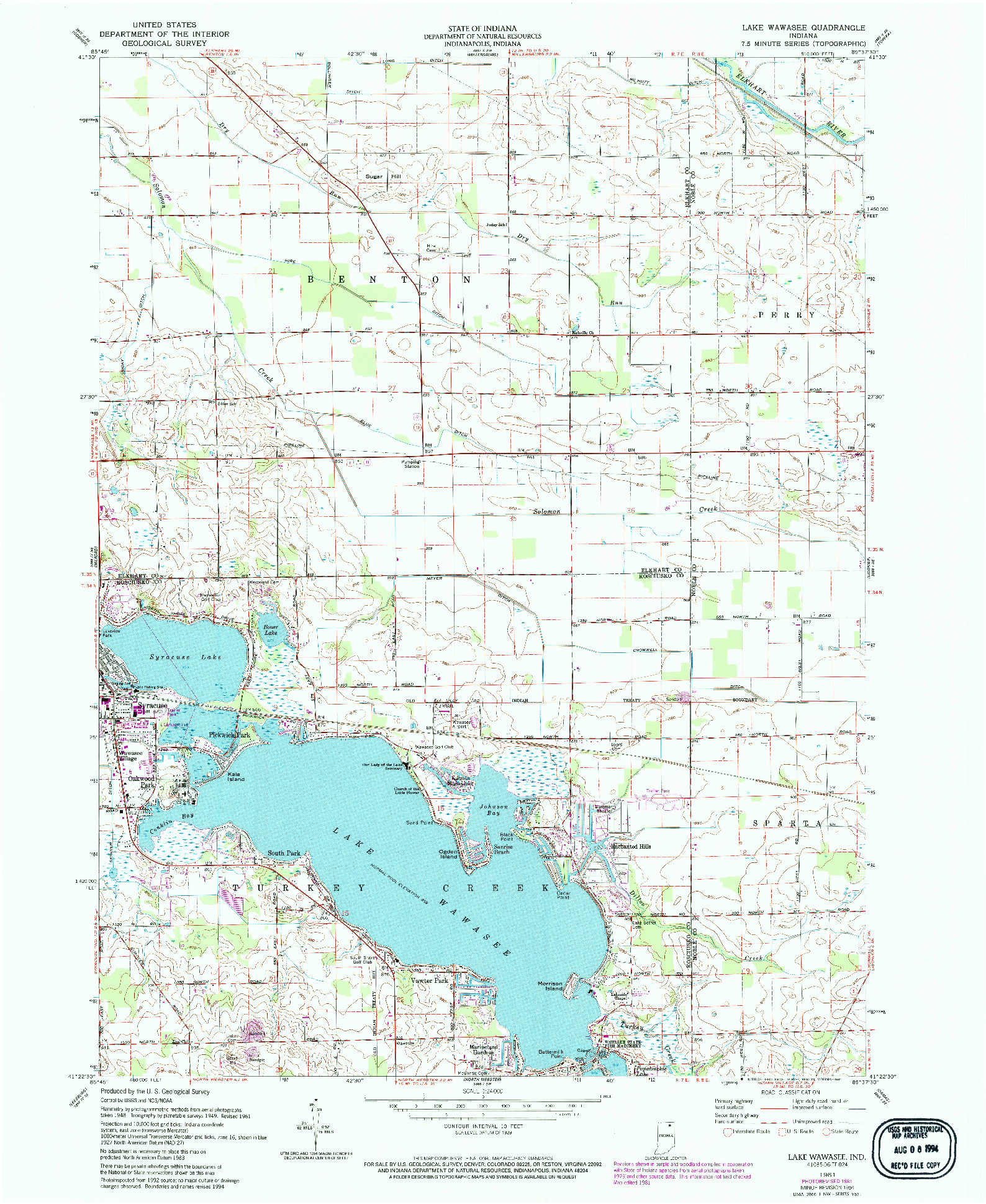 USGS 1:24000-SCALE QUADRANGLE FOR LAKE WAWASEE, IN 1961