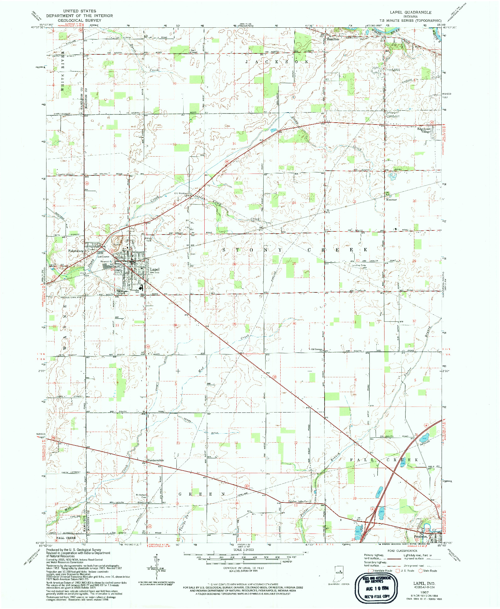 USGS 1:24000-SCALE QUADRANGLE FOR LAPEL, IN 1967