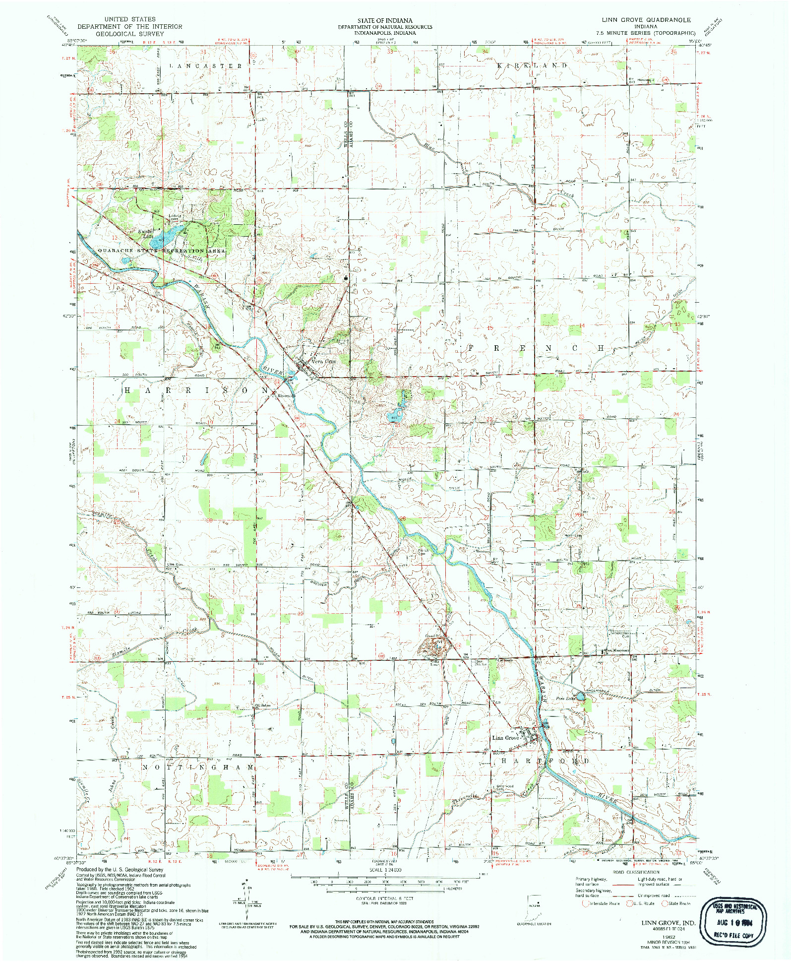 USGS 1:24000-SCALE QUADRANGLE FOR LINN GROVE, IN 1962