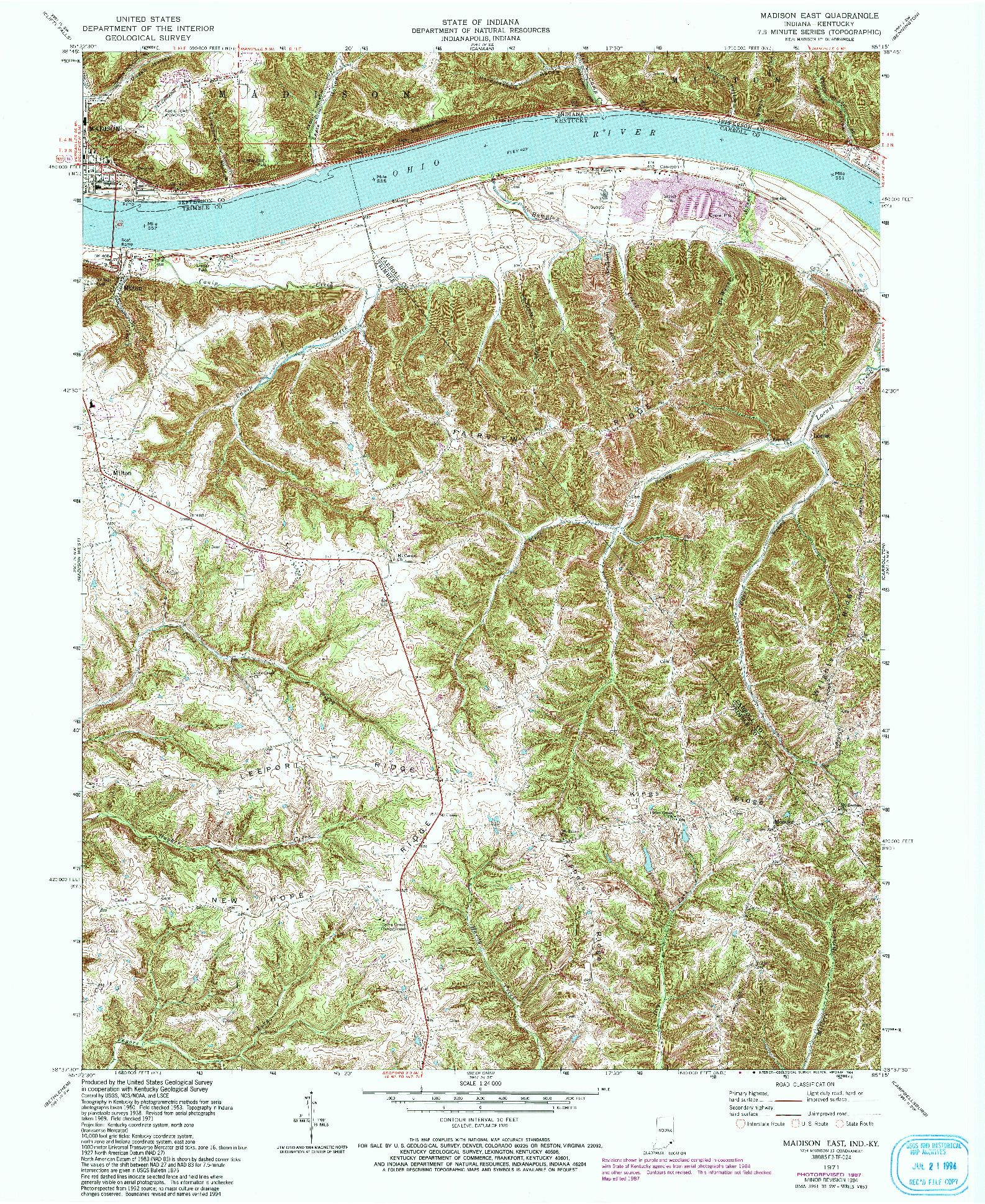 USGS 1:24000-SCALE QUADRANGLE FOR MADISON EAST, IN 1971