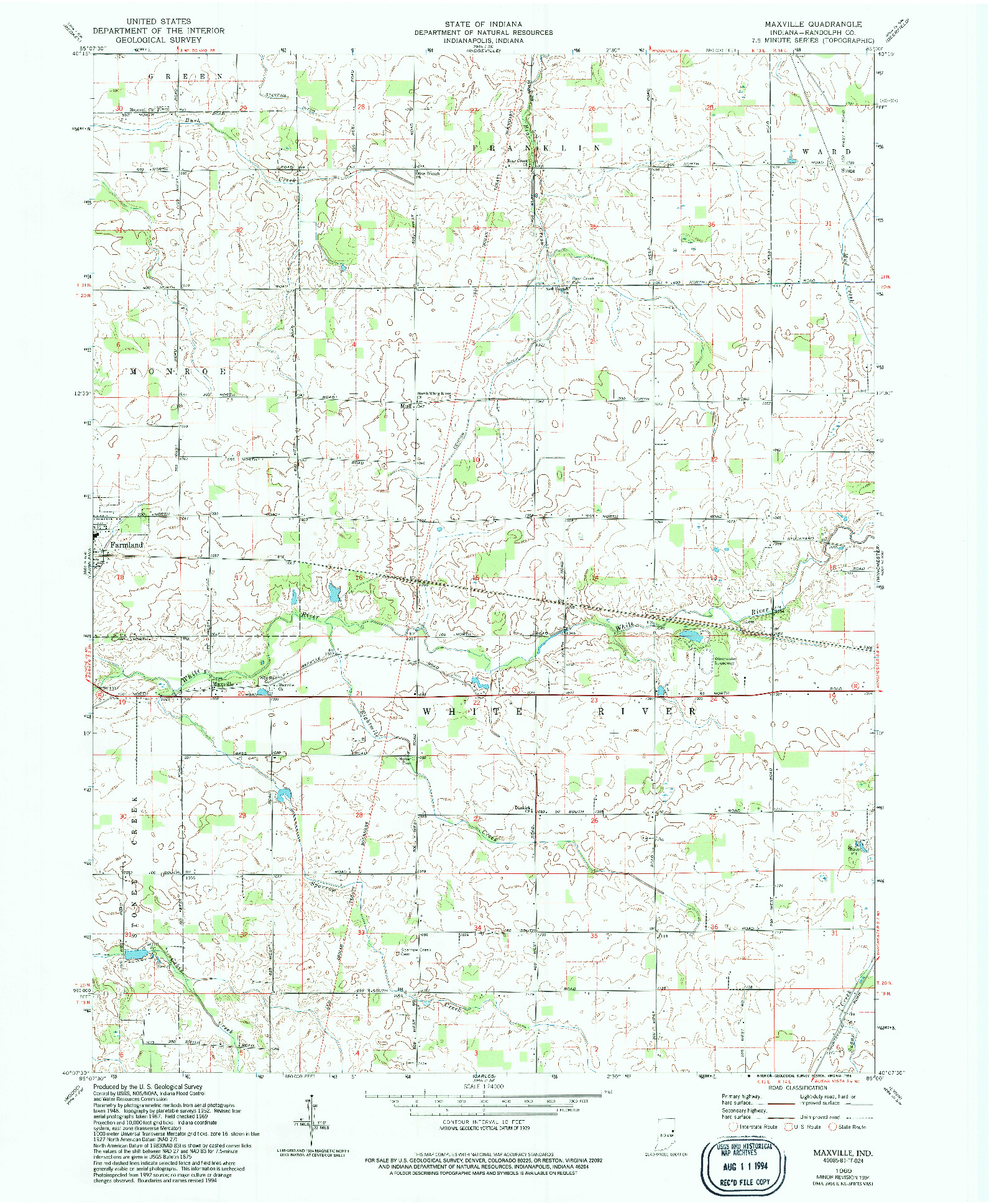 USGS 1:24000-SCALE QUADRANGLE FOR MAXVILLE, IN 1969