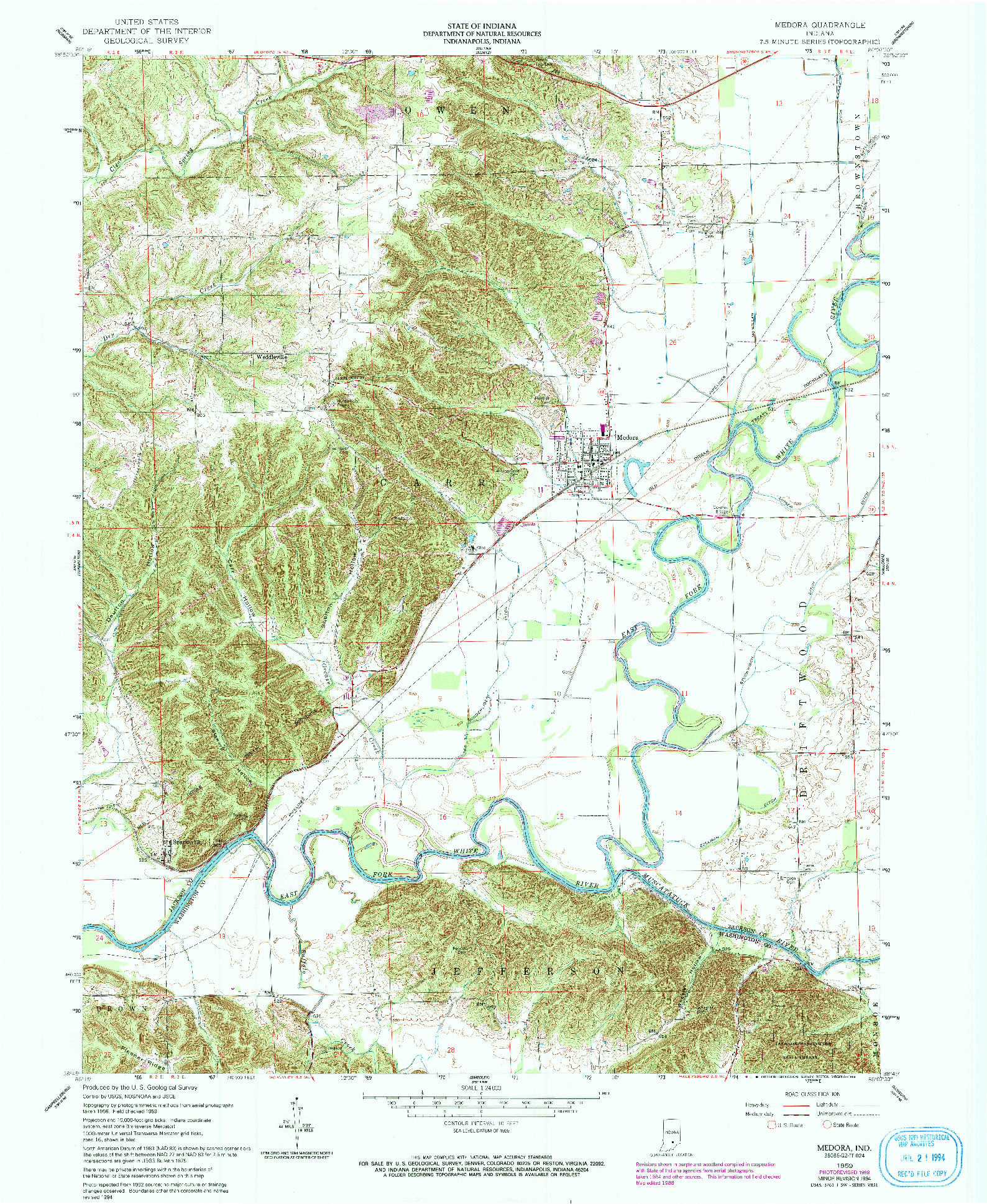 USGS 1:24000-SCALE QUADRANGLE FOR MEDORA, IN 1959