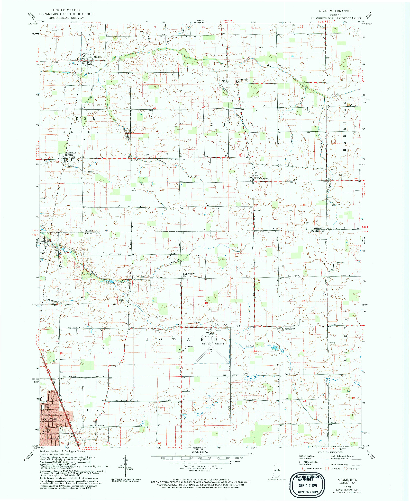 USGS 1:24000-SCALE QUADRANGLE FOR MIAMI, IN 1959