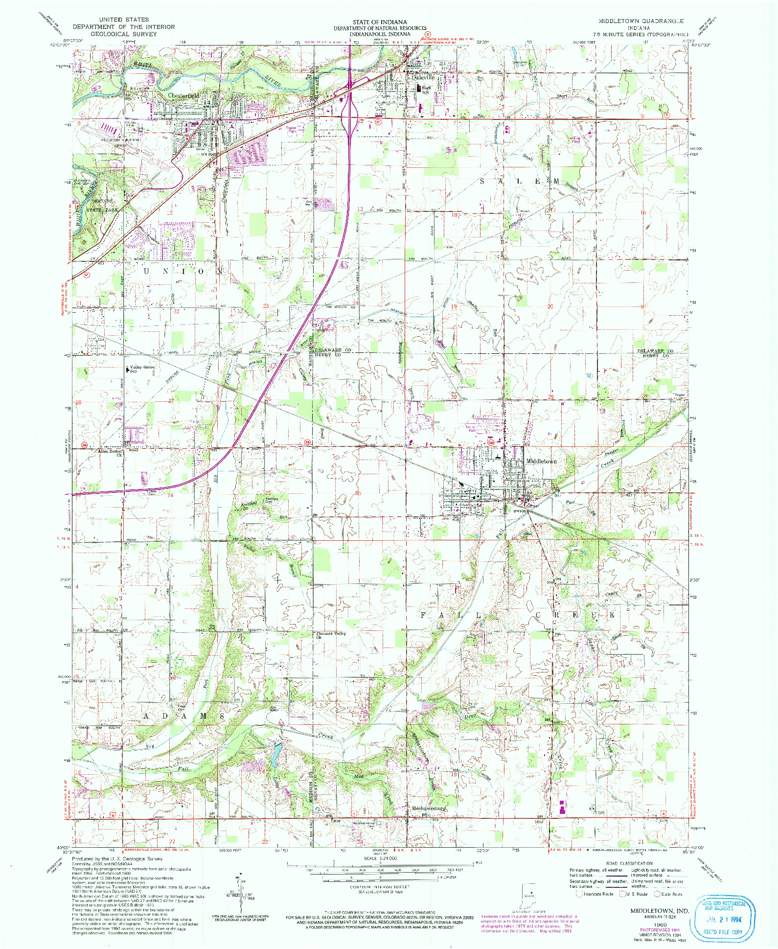 USGS 1:24000-SCALE QUADRANGLE FOR MIDDLETOWN, IN 1960